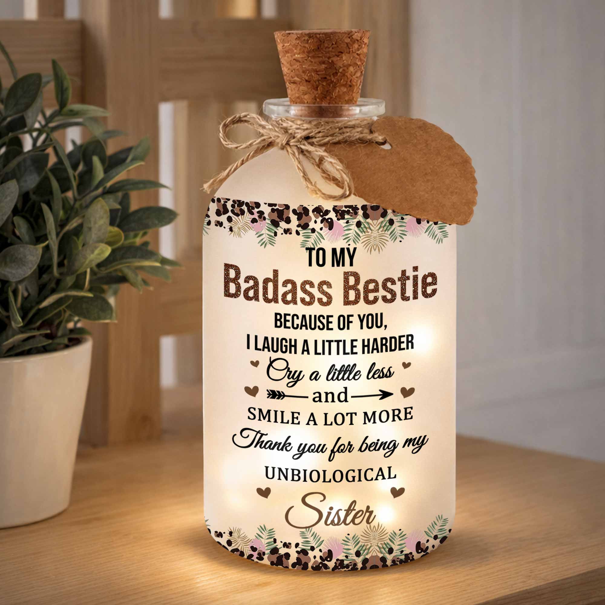 Personalized Frosted Glass Bottle Light Custom Bestie Gift