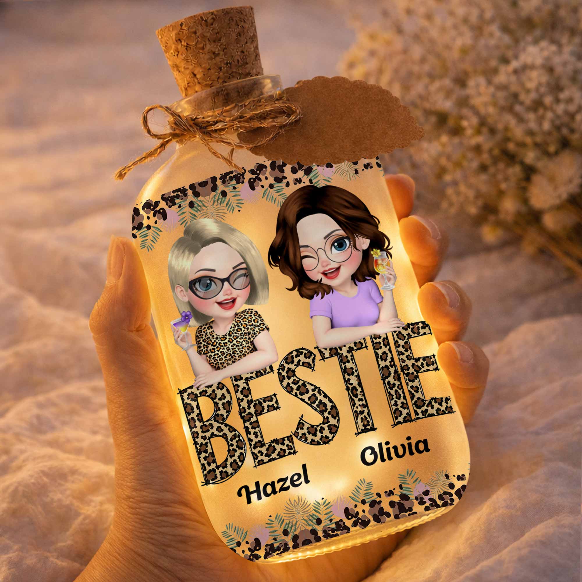 Personalized Frosted Glass Bottle Light Custom Bestie Gift