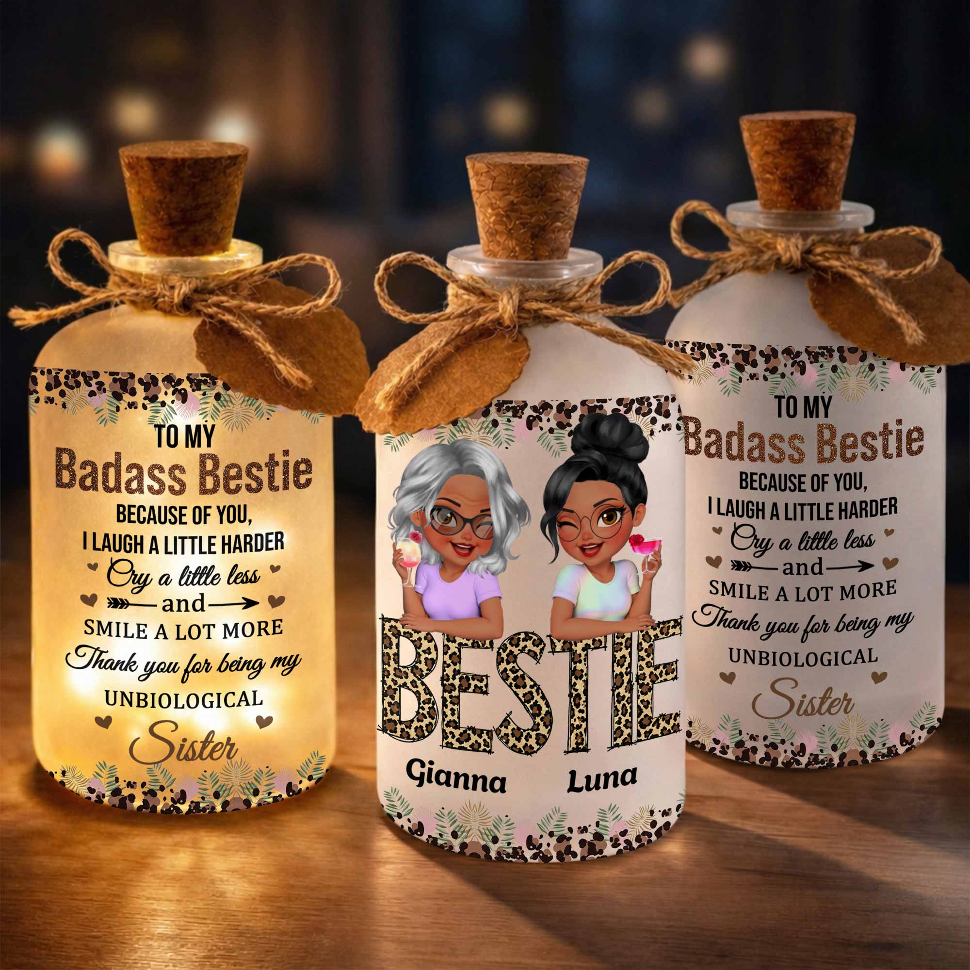 Personalized Frosted Glass Bottle Light Custom Bestie Gift