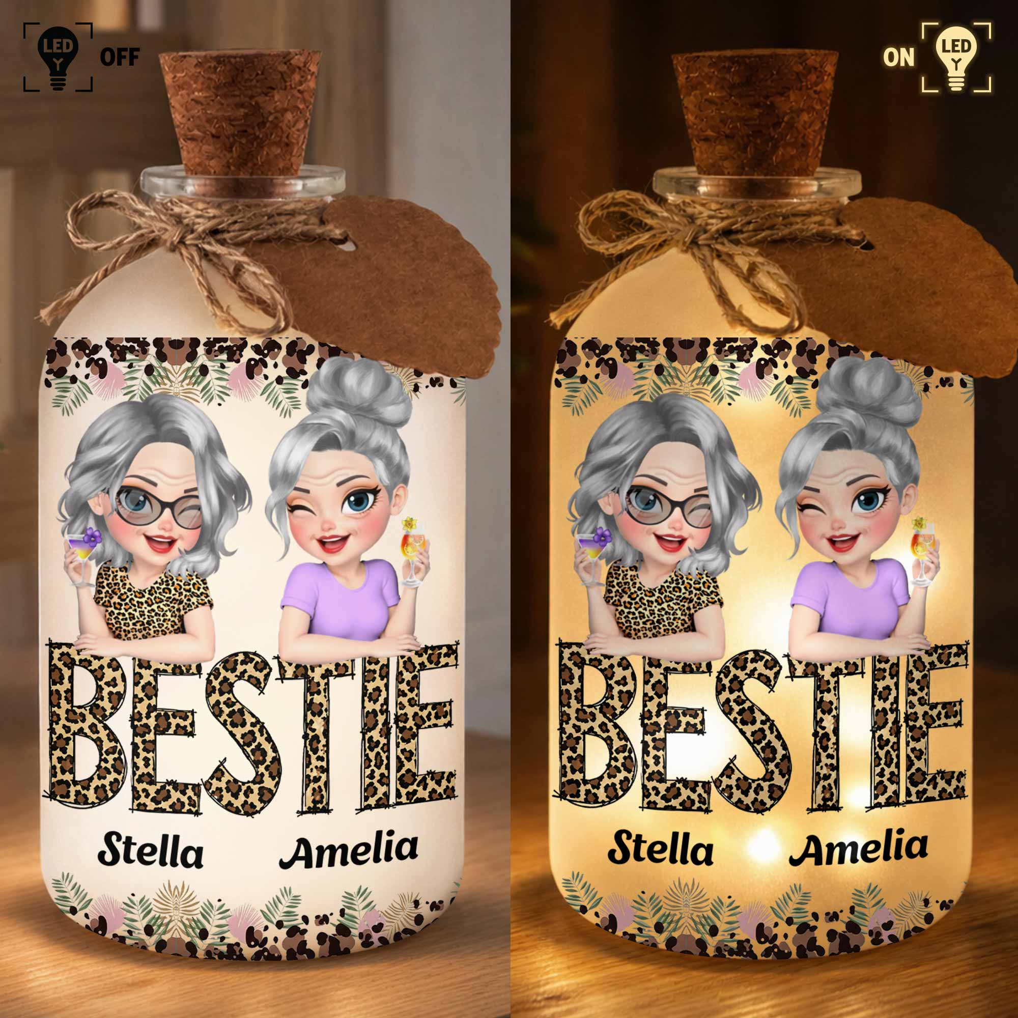 Personalized Frosted Glass Bottle Light Custom Bestie Gift