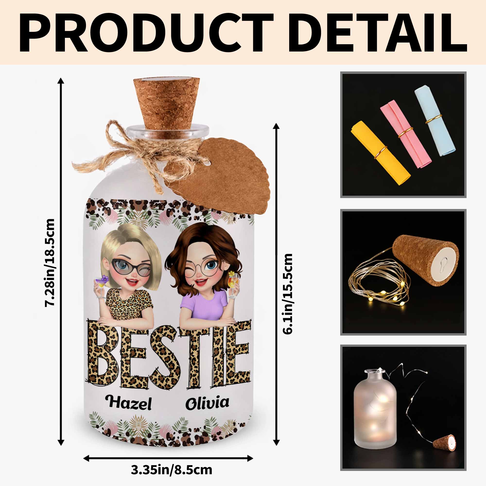 Personalized Frosted Glass Bottle Light Custom Bestie Gift