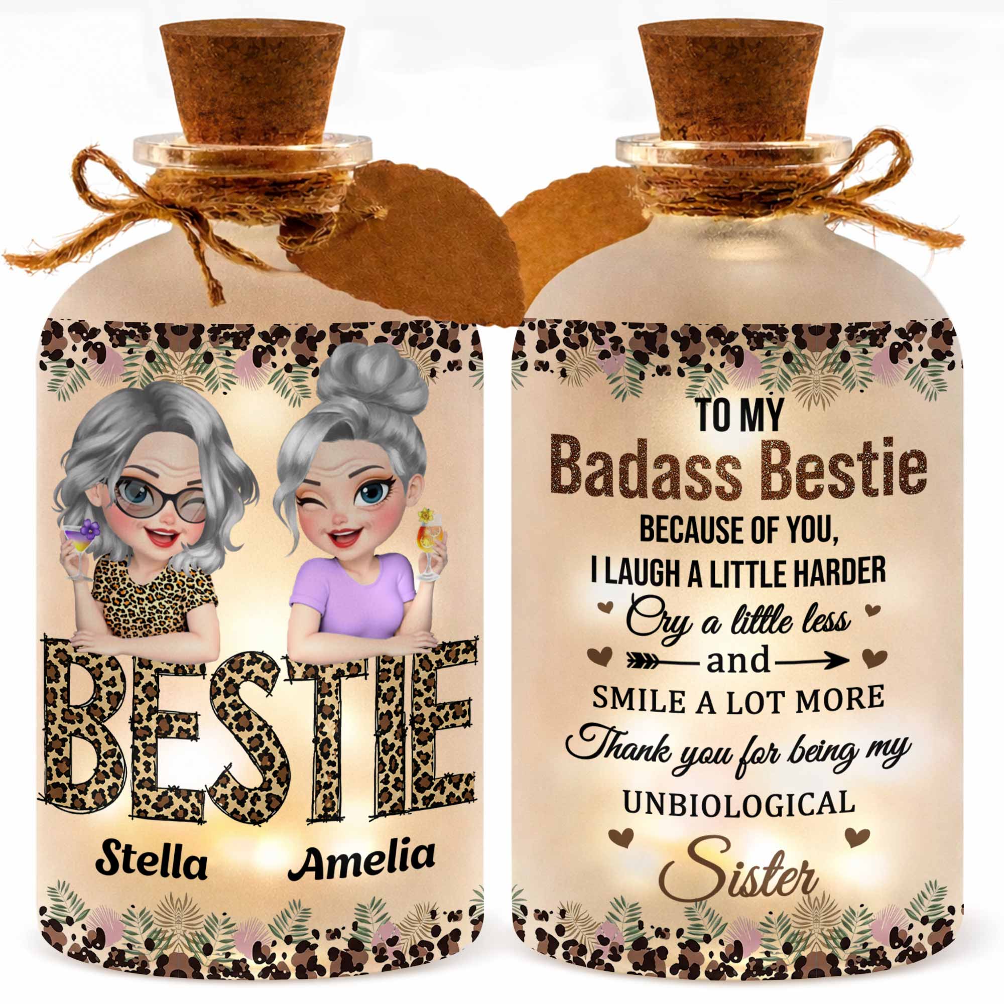 Personalized Frosted Glass Bottle Light Custom Bestie Gift