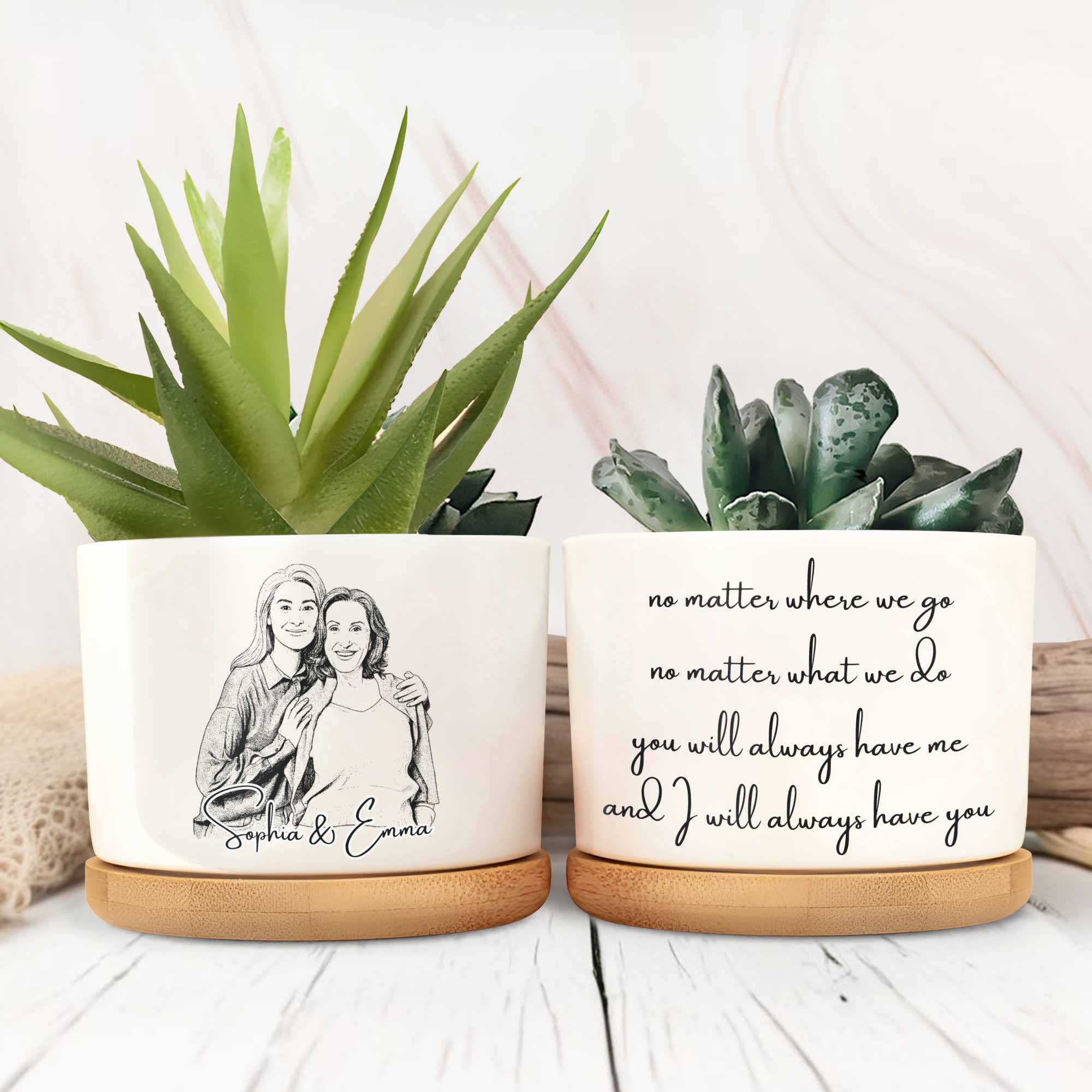 Personalized Ceramic Plant Pot Custom Sketch Best Friends Gift