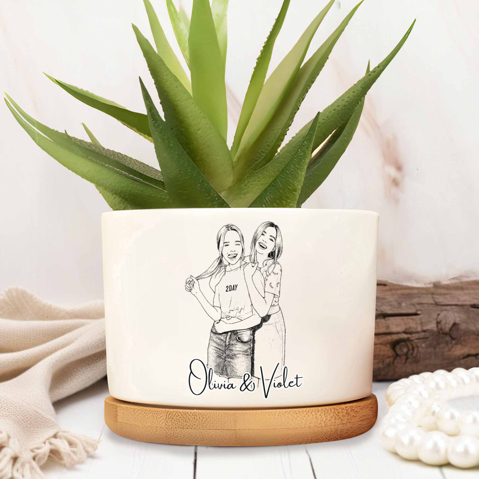 Personalized Ceramic Plant Pot Custom Sketch Best Friends Gift