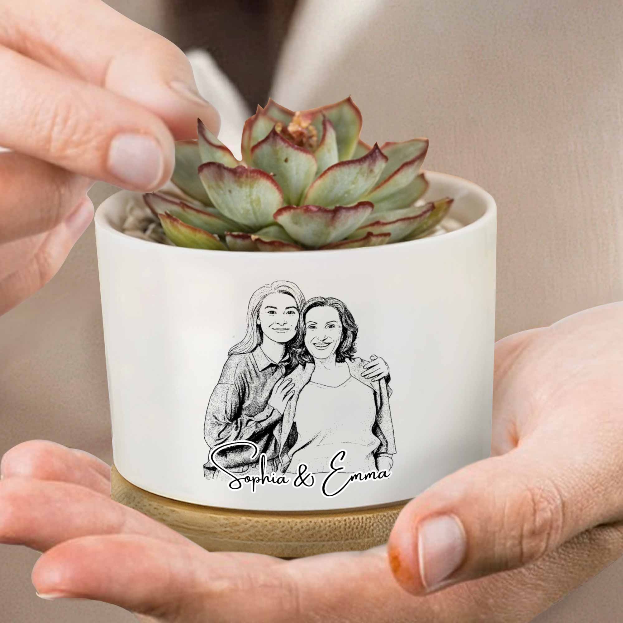 Personalized Ceramic Plant Pot Custom Sketch Best Friends Gift