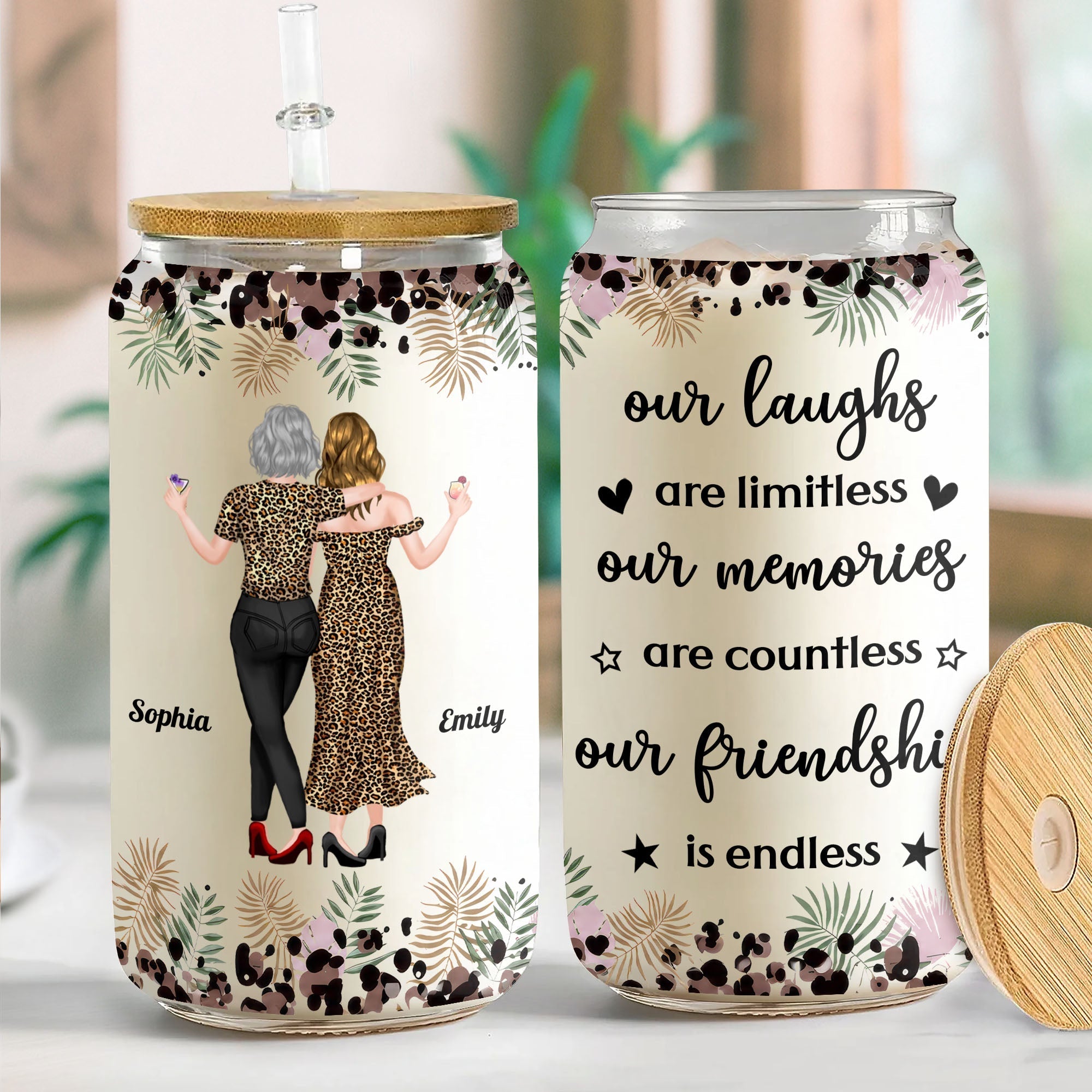 Personalized Clear Glass Can Custom Best Friend Gift with Straw