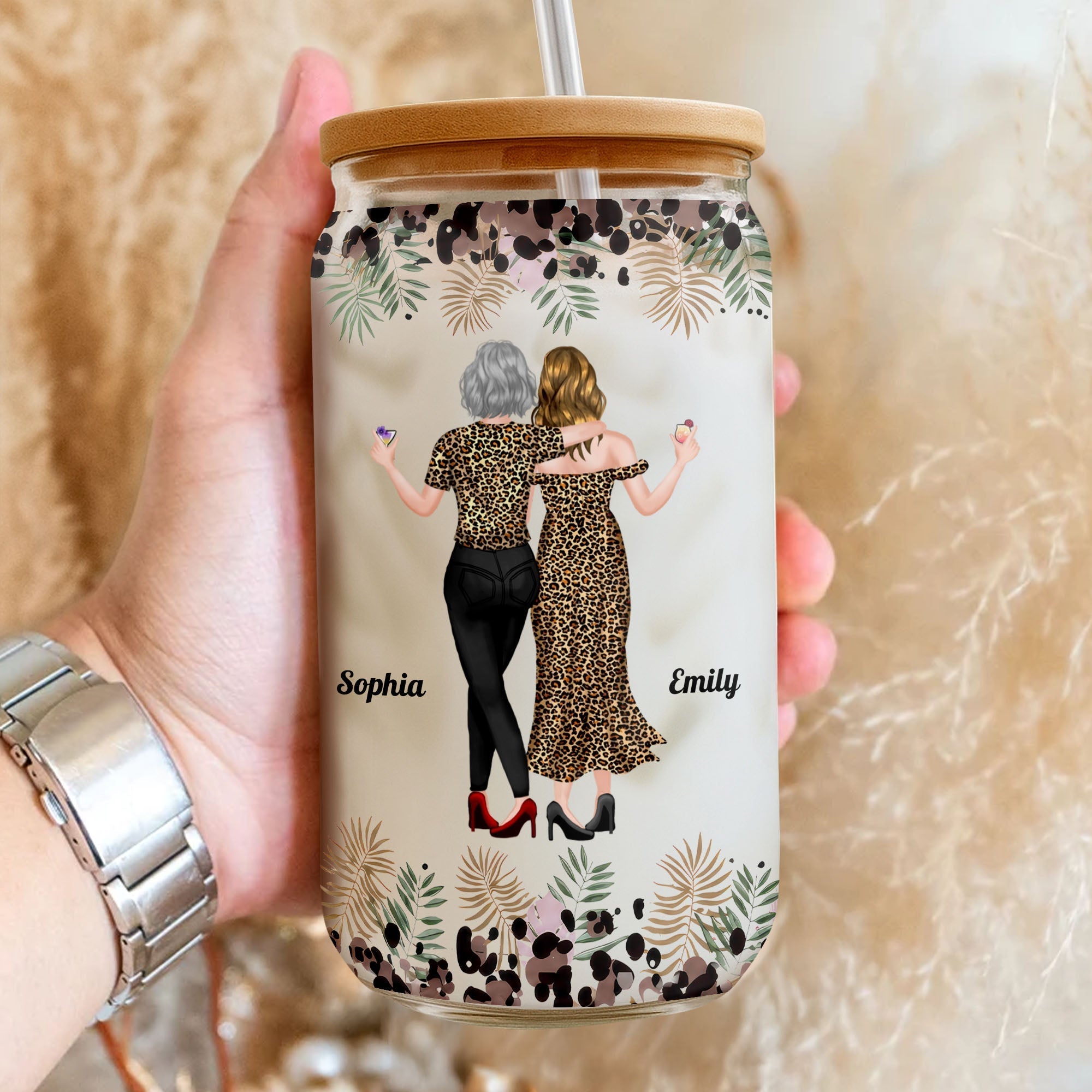 Personalized Clear Glass Can Custom Best Friend Gift with Straw