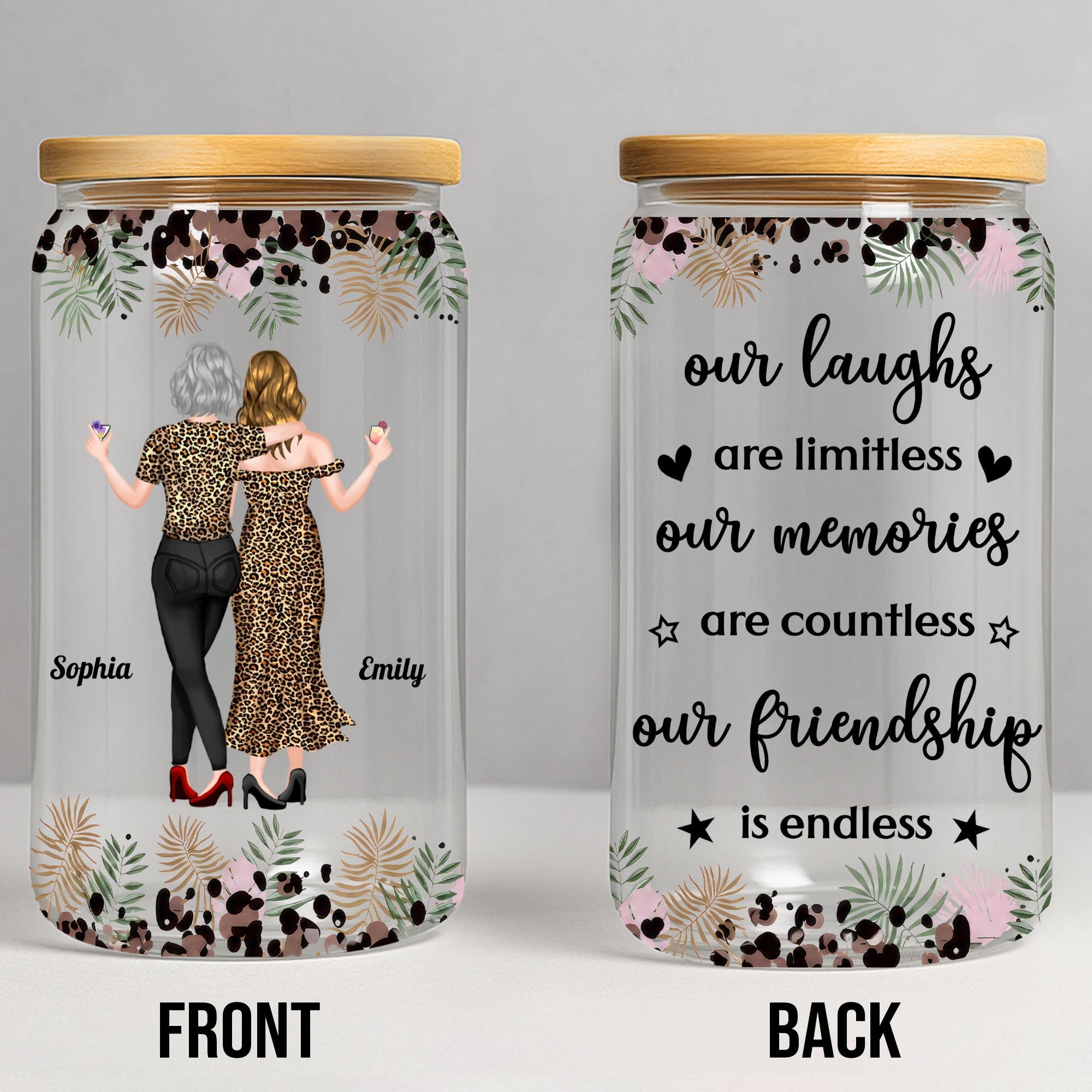 Personalized Clear Glass Can Custom Best Friend Gift with Straw