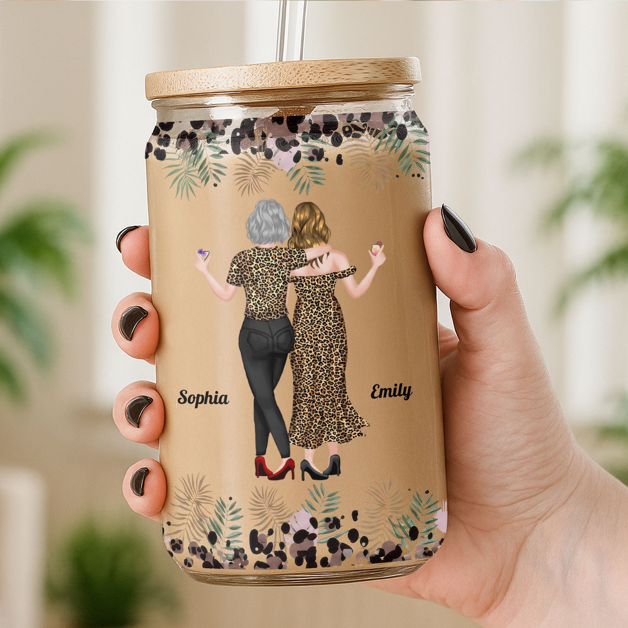 Personalized Clear Glass Can Custom Best Friend Gift with Straw