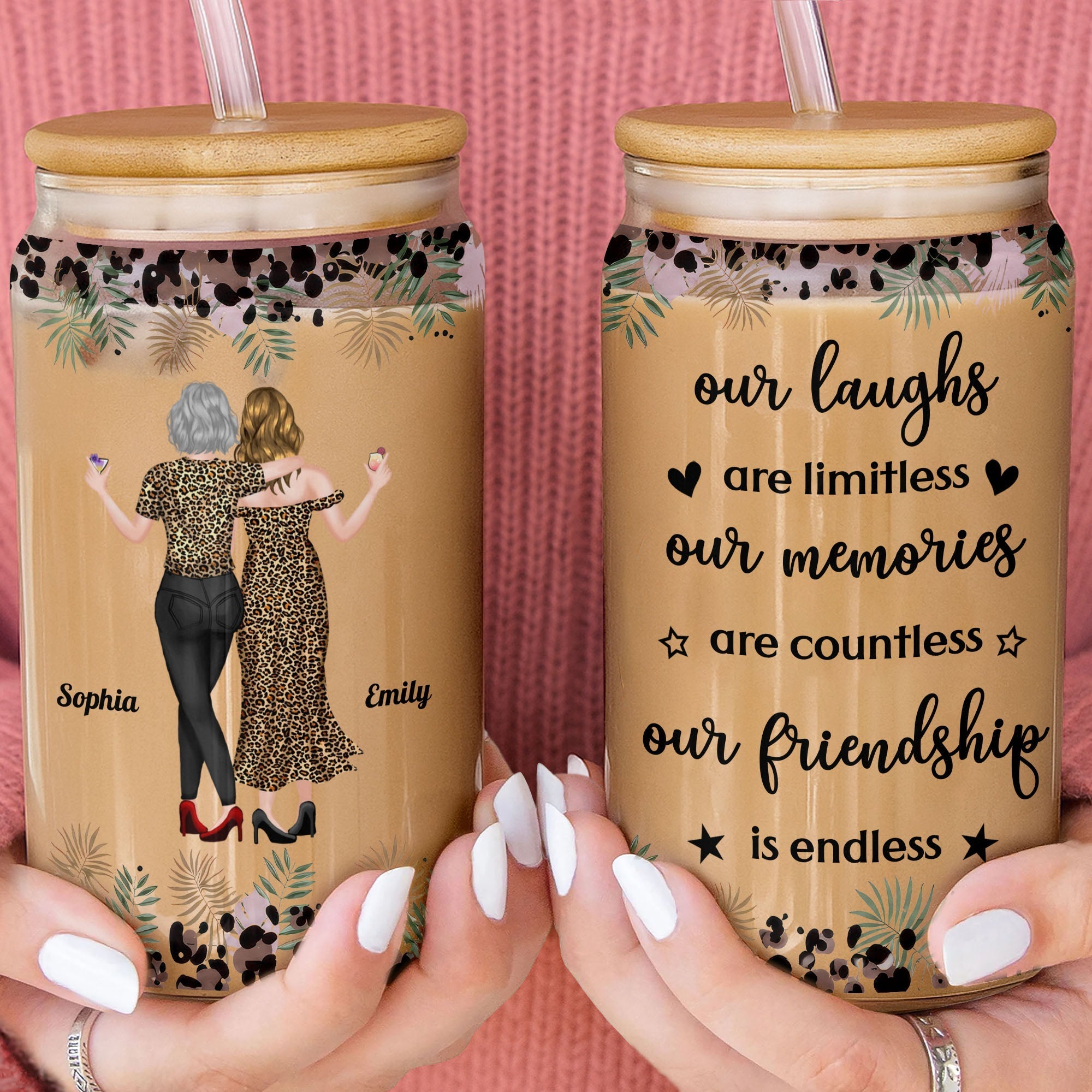 Personalized Clear Glass Can Custom Best Friend Gift with Straw