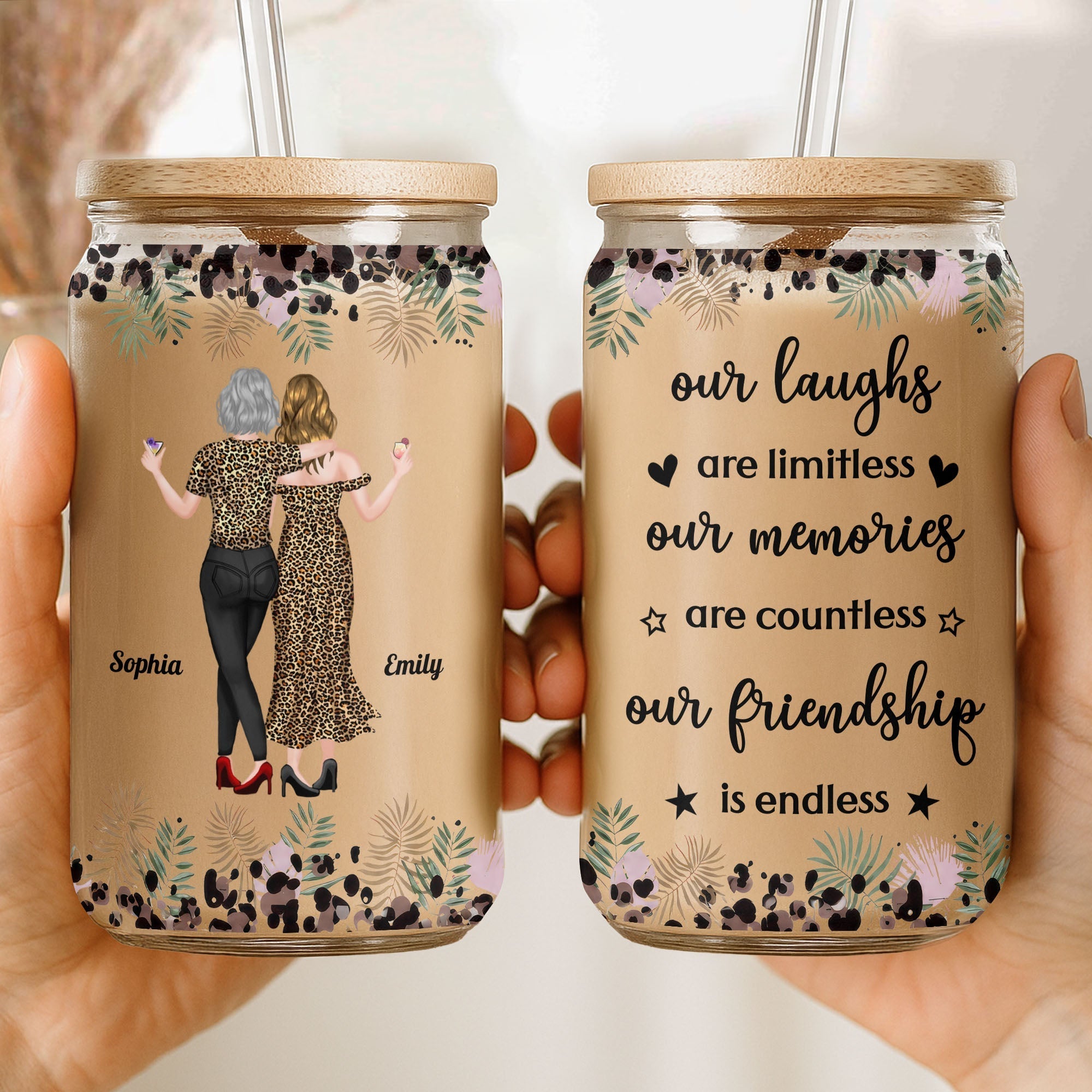 Personalized Clear Glass Can Custom Best Friend Gift with Straw