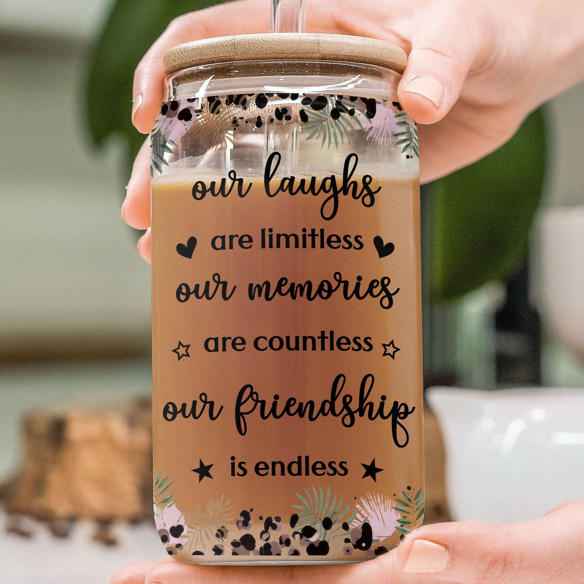 Personalized Clear Glass Can Custom Best Friend Gift with Straw