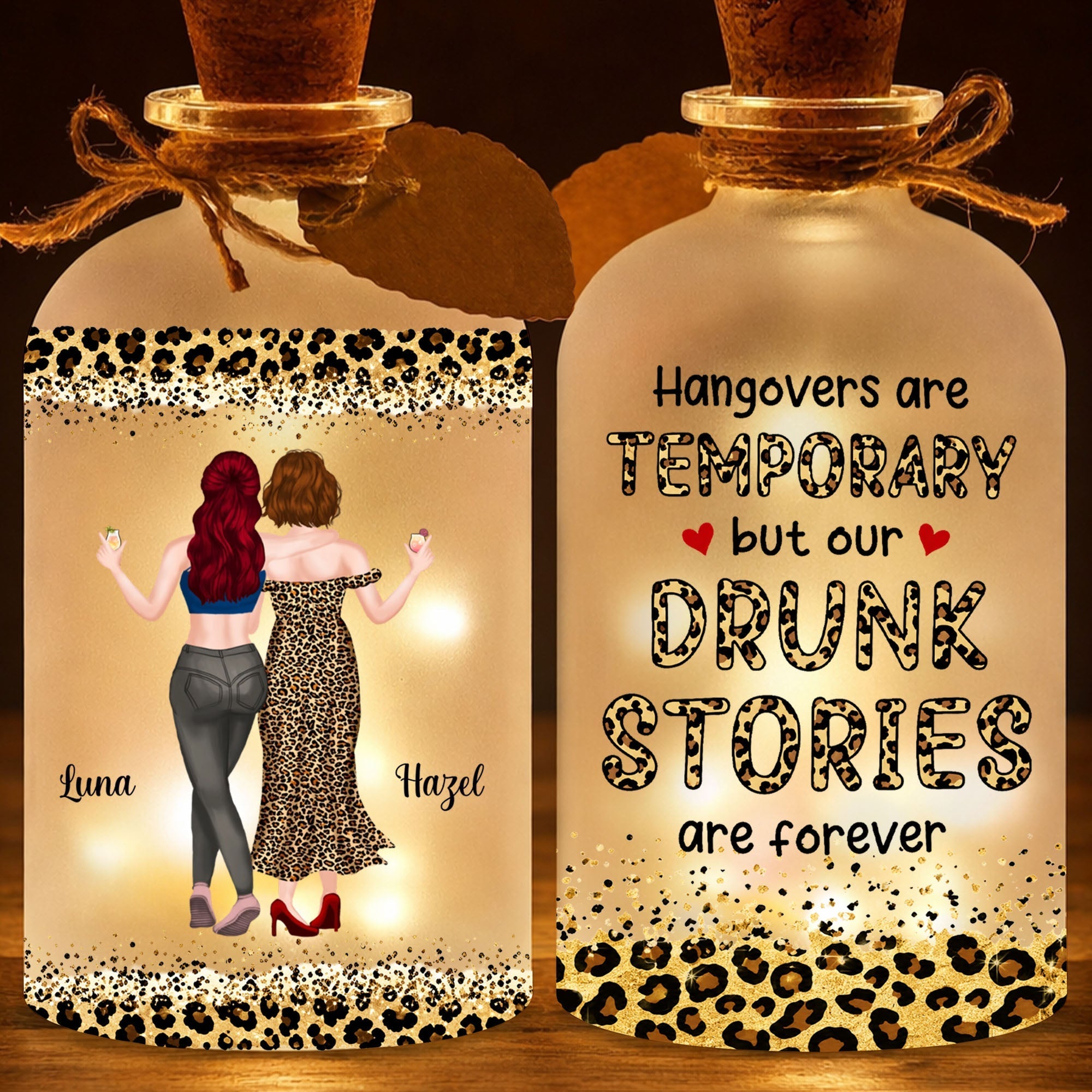 Personalized Short Bottle Light Best Friend Gift Leopard Print