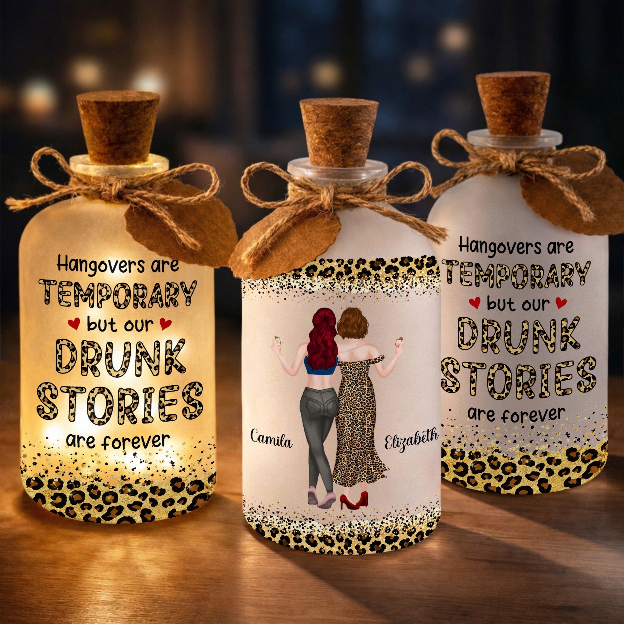 Personalized Short Bottle Light Best Friend Gift Leopard Print