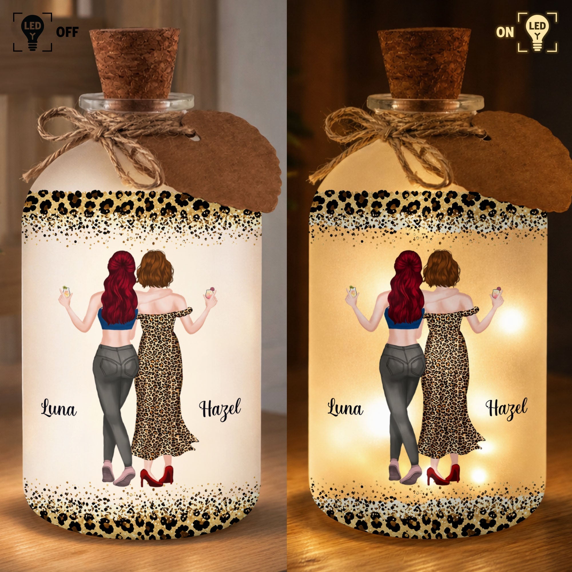 Personalized Short Bottle Light Best Friend Gift Leopard Print