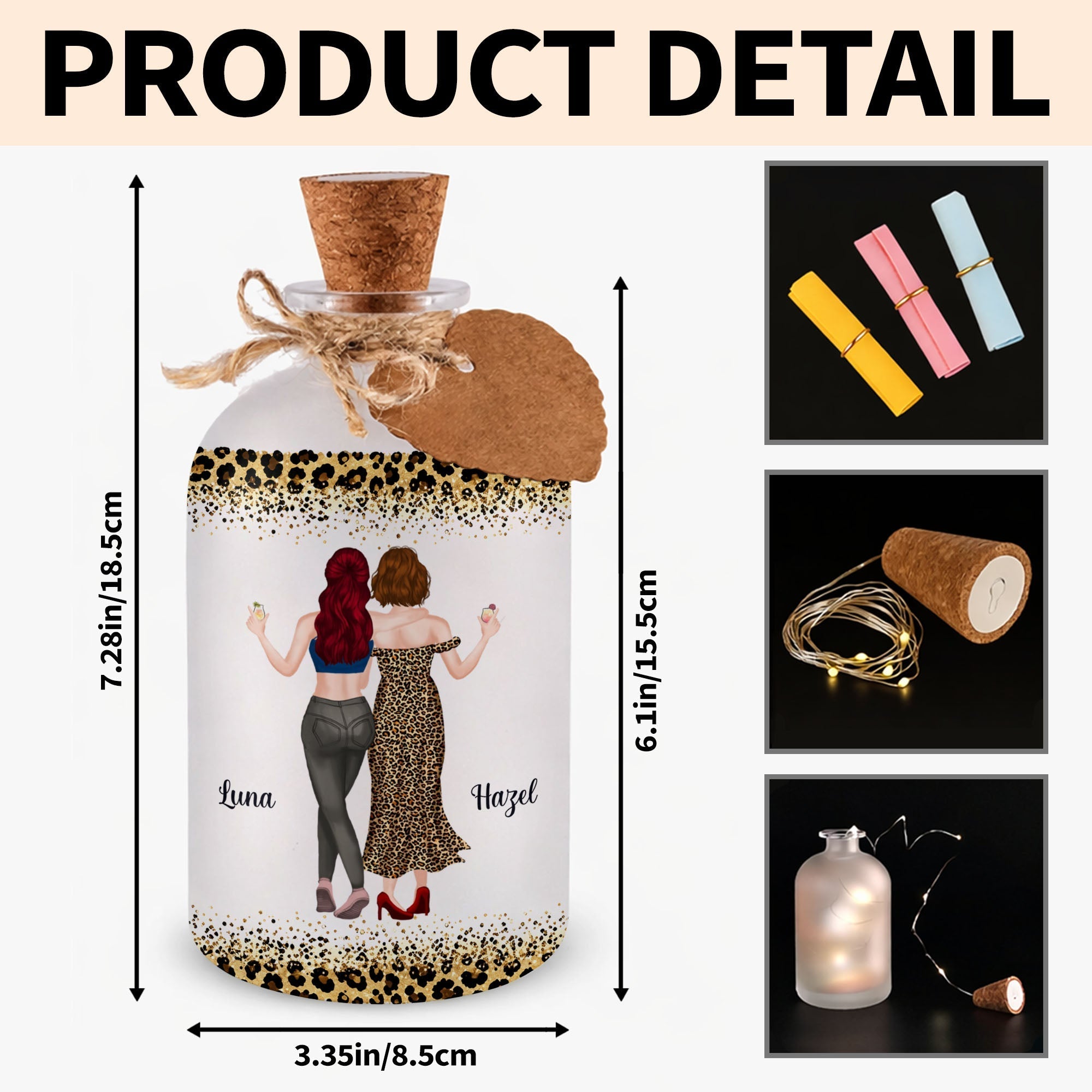 Personalized Short Bottle Light Best Friend Gift Leopard Print