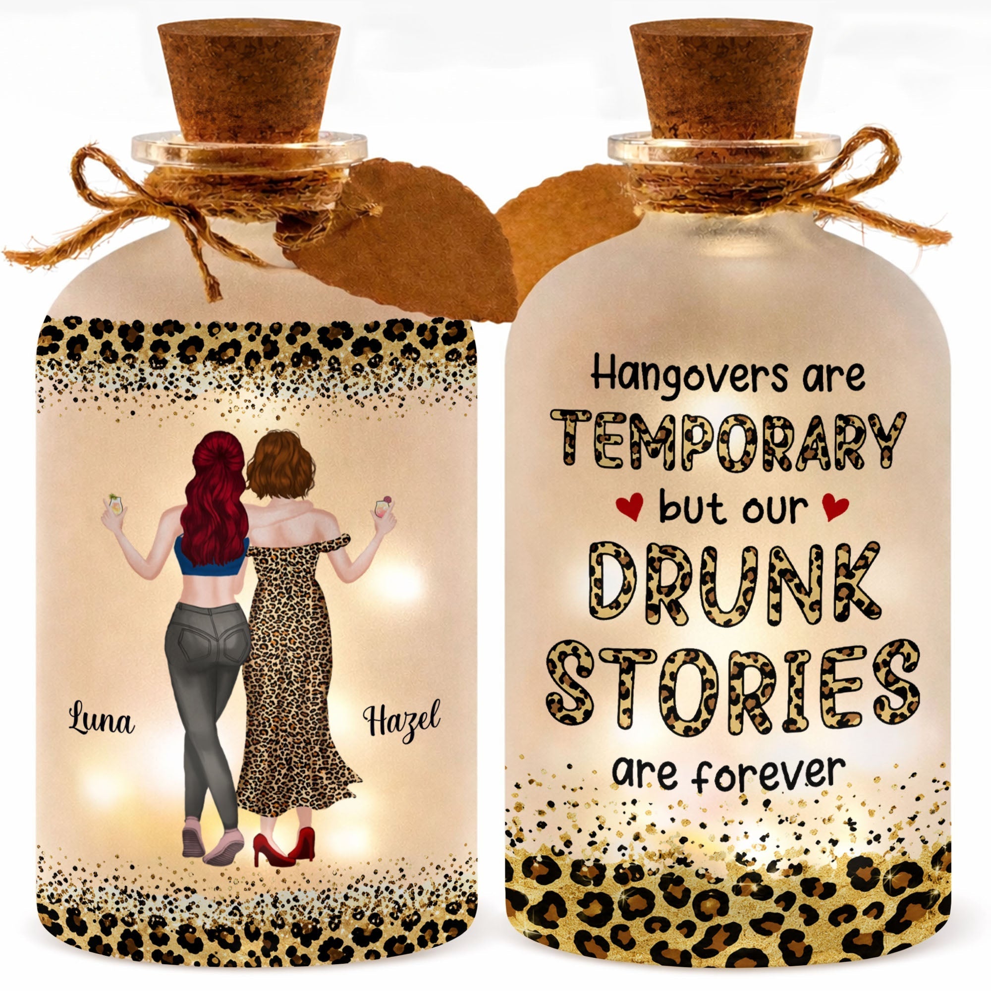 Personalized Short Bottle Light Best Friend Gift Leopard Print