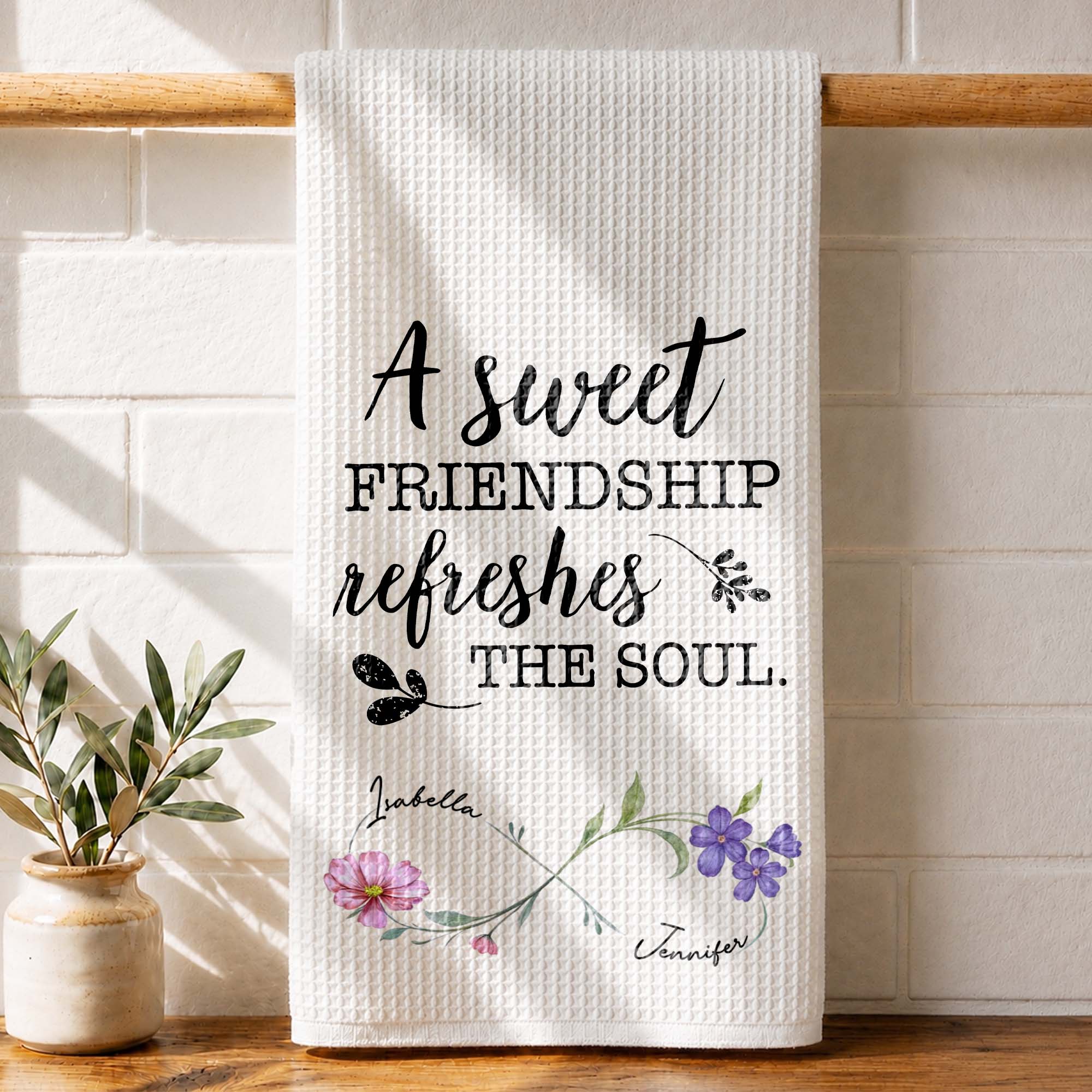 Personalized Kitchen Towel Custom Birth Month Flowers Gift for Best Friends