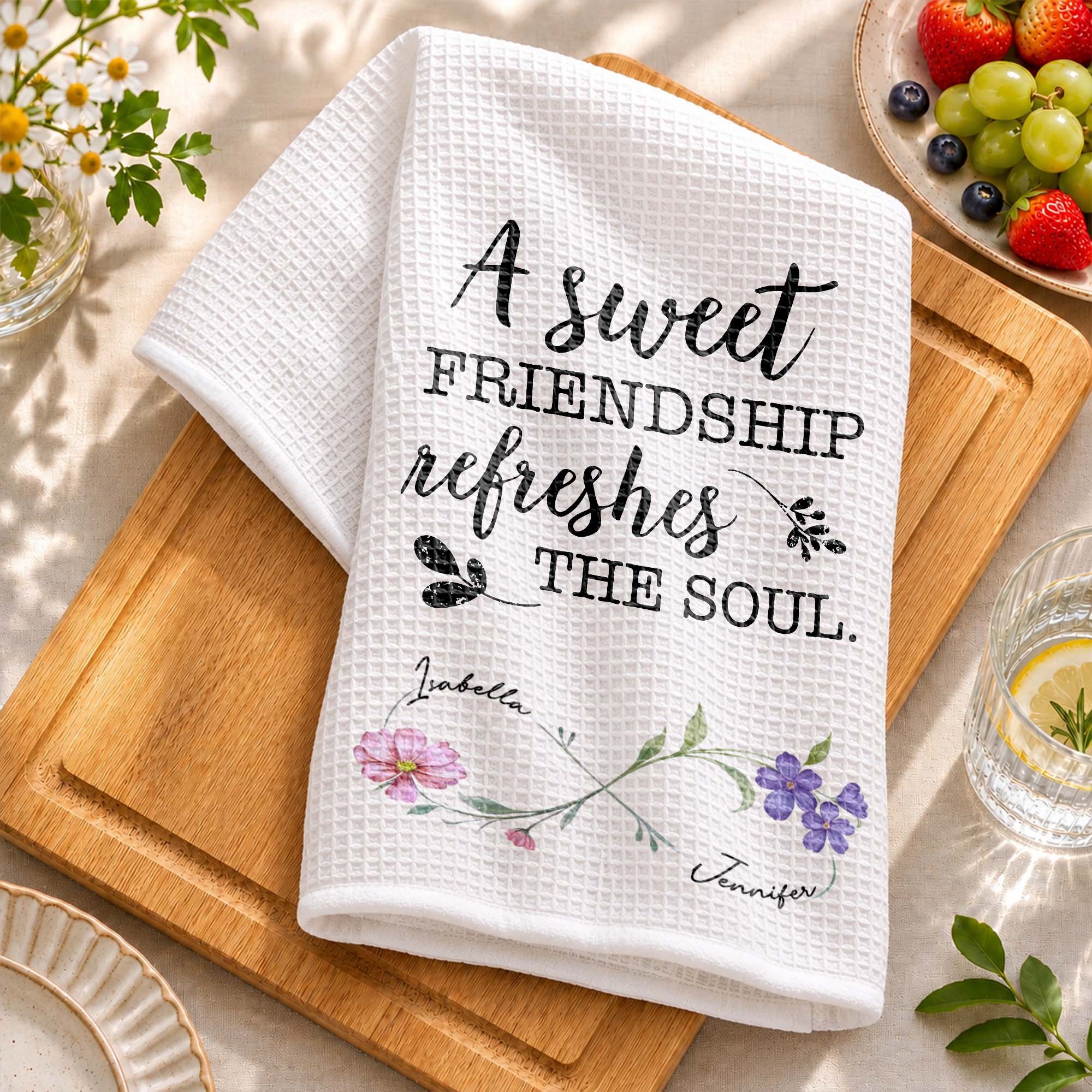 Personalized Kitchen Towel Custom Birth Month Flowers Gift for Best Friends
