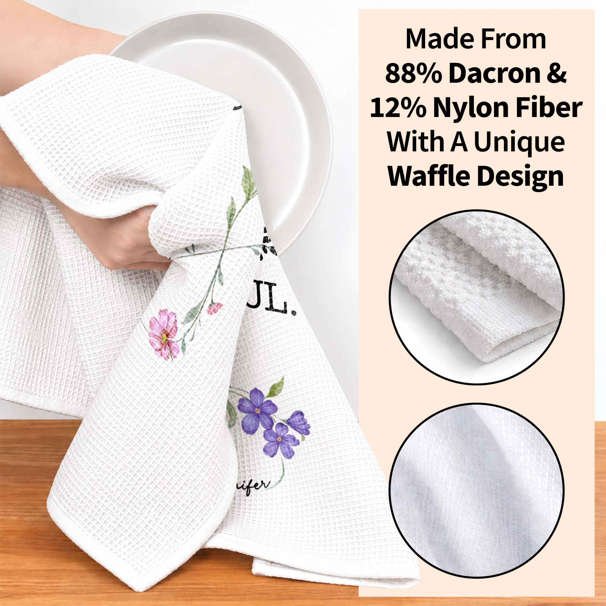 Personalized Kitchen Towel Custom Birth Month Flowers Gift for Best Friends