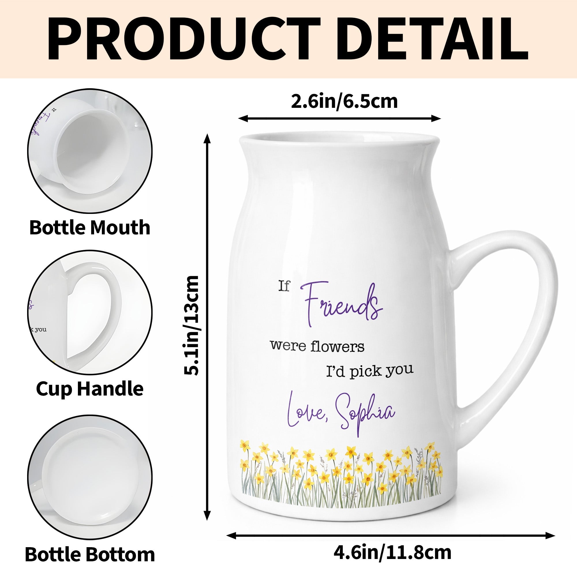 Personalized Ceramic Flower Vase Best Friend Gift Idea