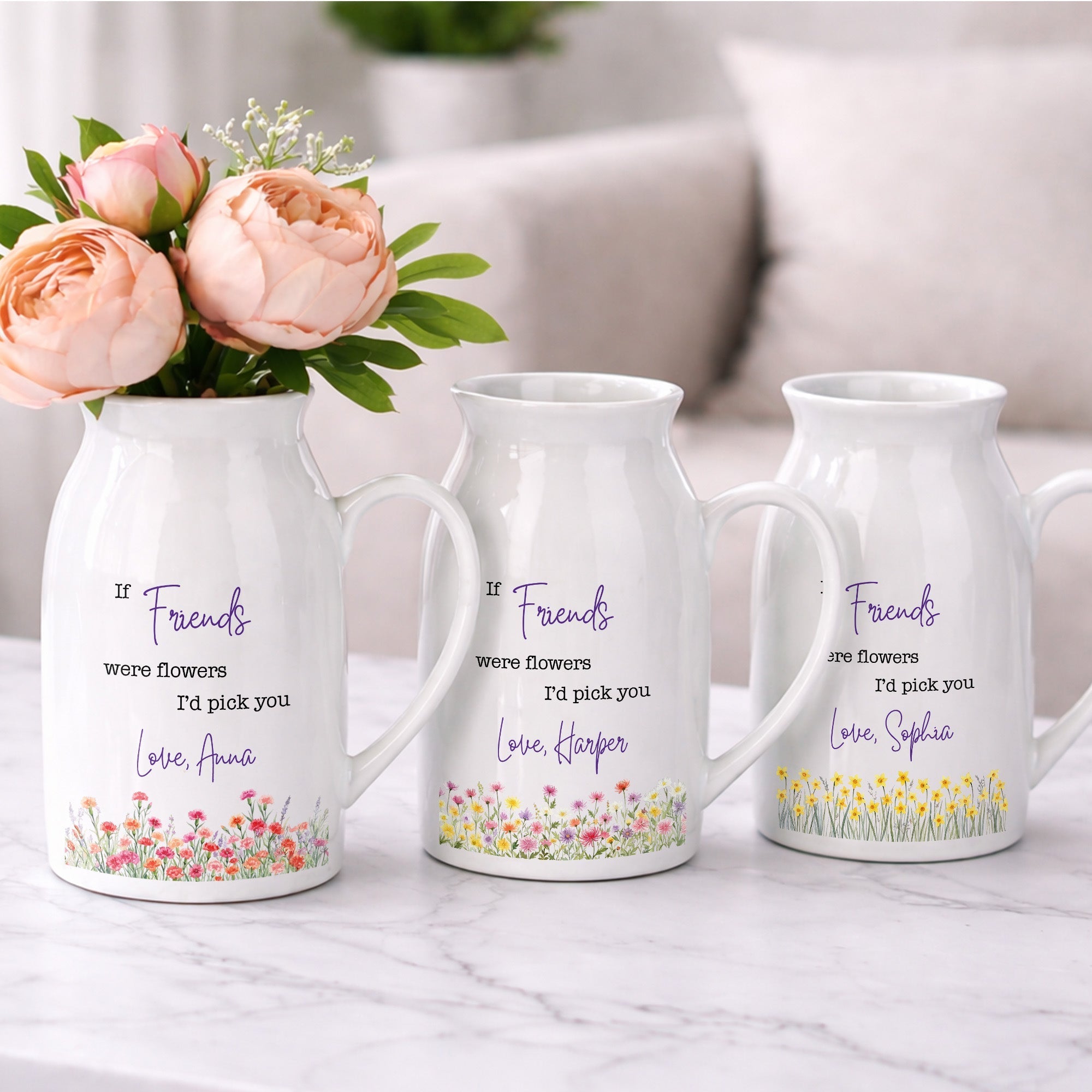 Personalized Ceramic Flower Vase Best Friend Gift Idea