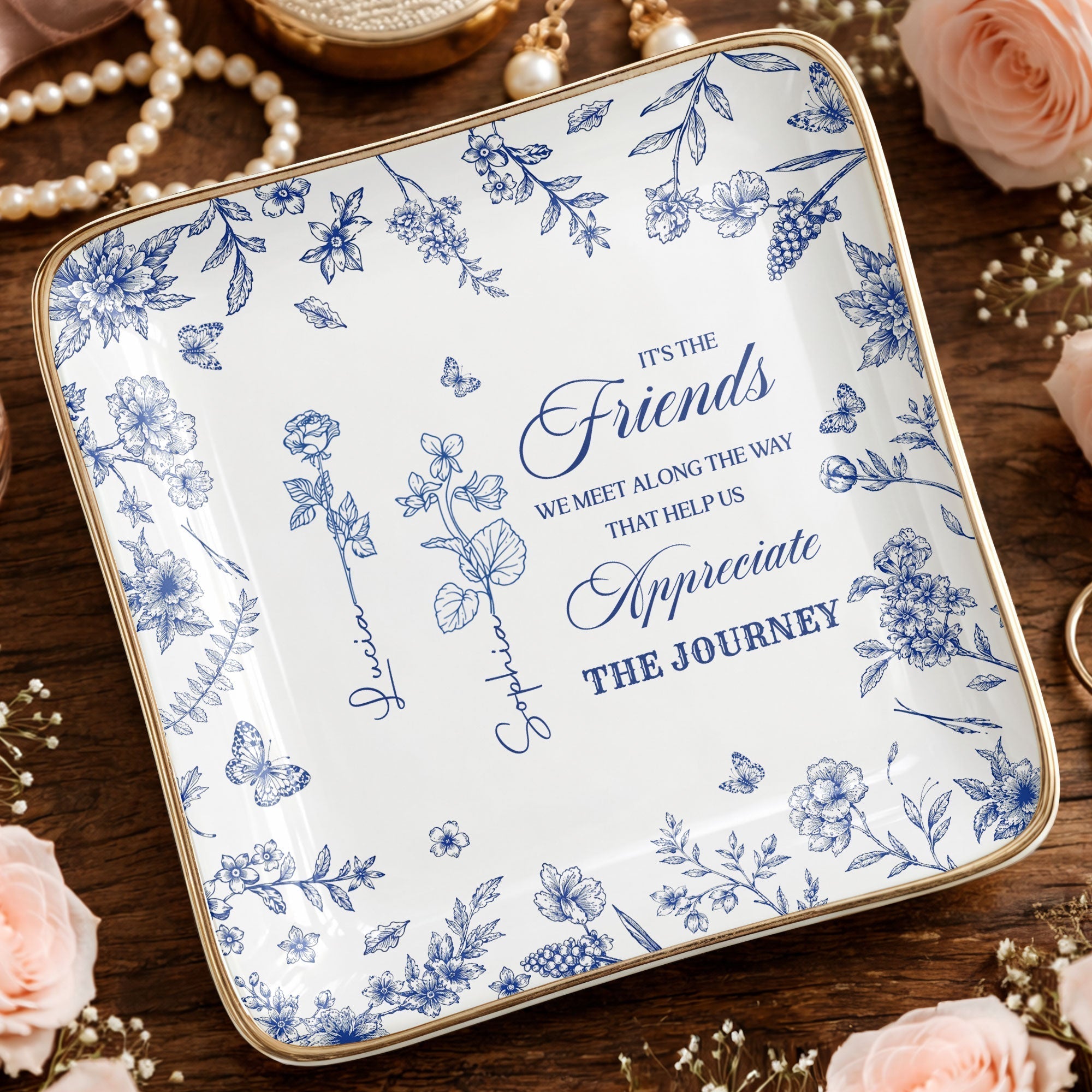 Personalized Birth Month Flowers Jewelry Dish Custom Gift for Friends