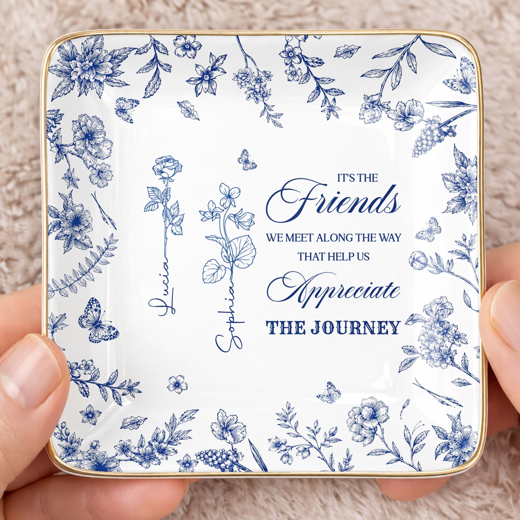 Personalized Birth Month Flowers Jewelry Dish Custom Gift for Friends