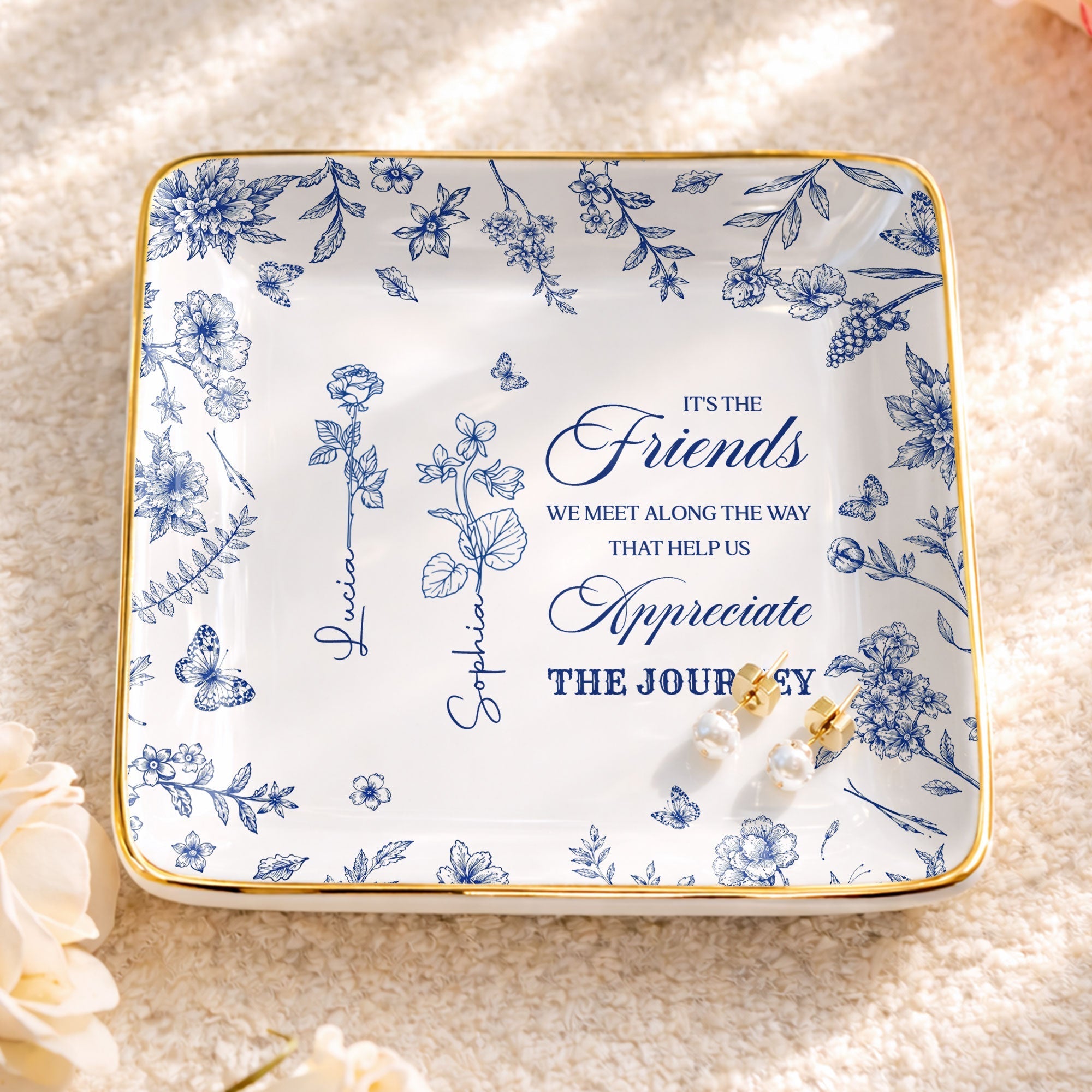 Personalized Birth Month Flowers Jewelry Dish Custom Gift for Friends