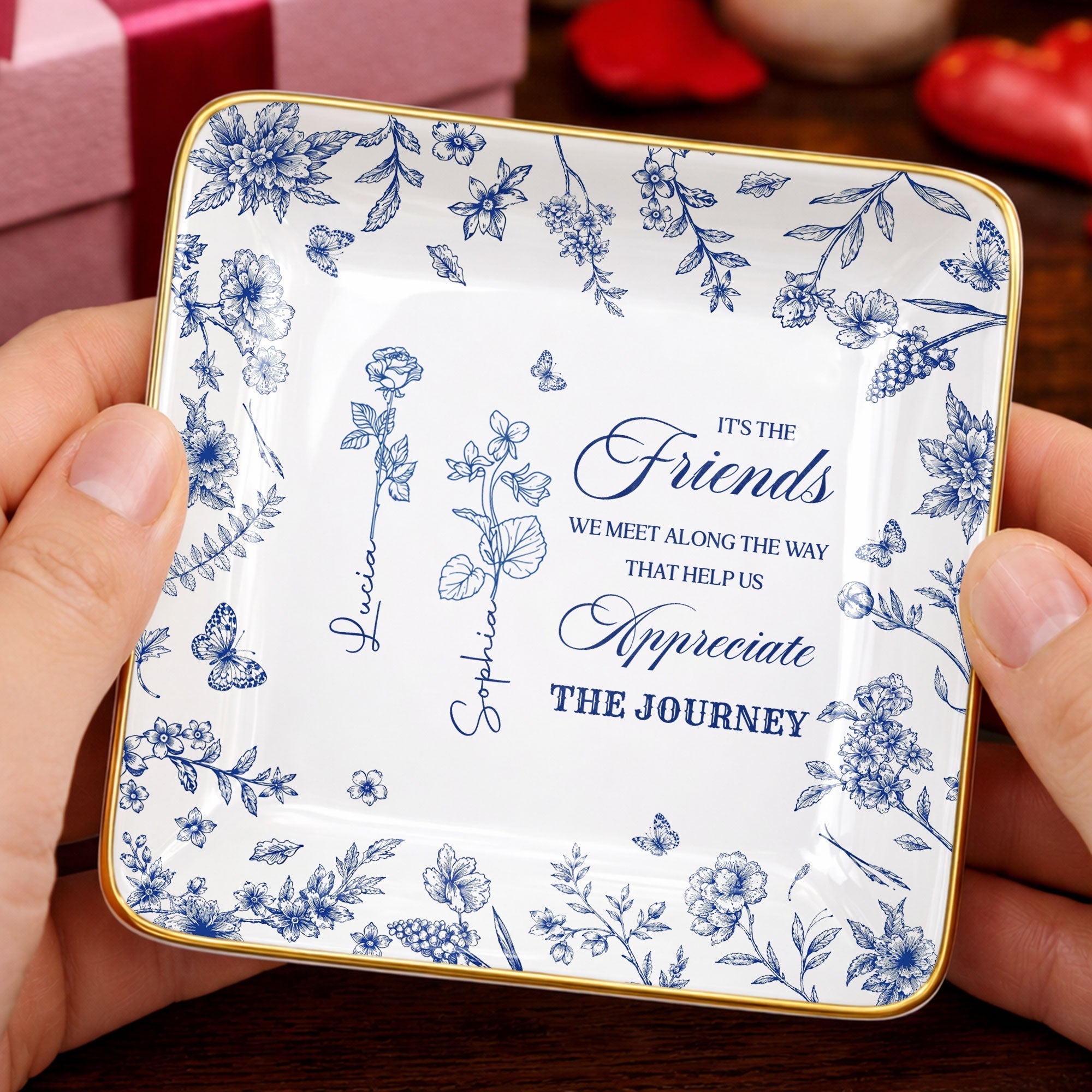 Personalized Birth Month Flowers Jewelry Dish Custom Gift for Friends