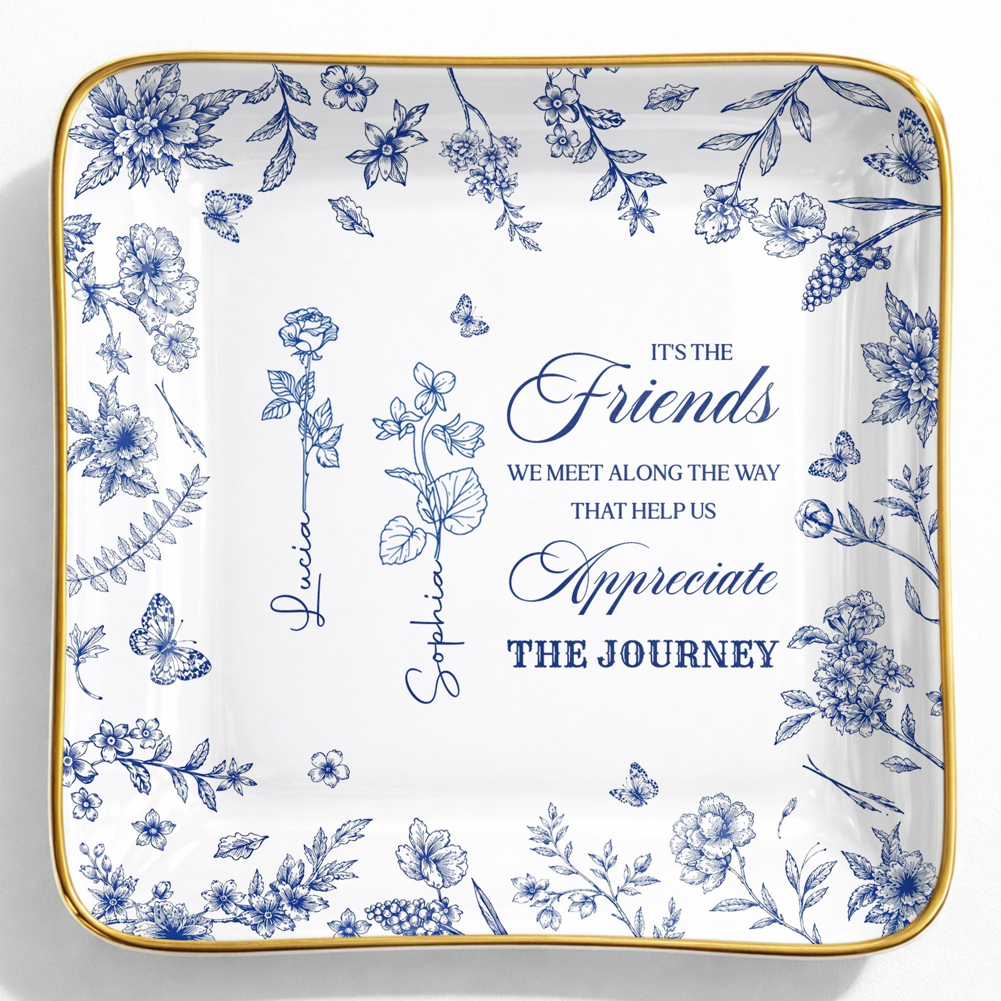 Personalized Birth Month Flowers Jewelry Dish Custom Gift for Friends
