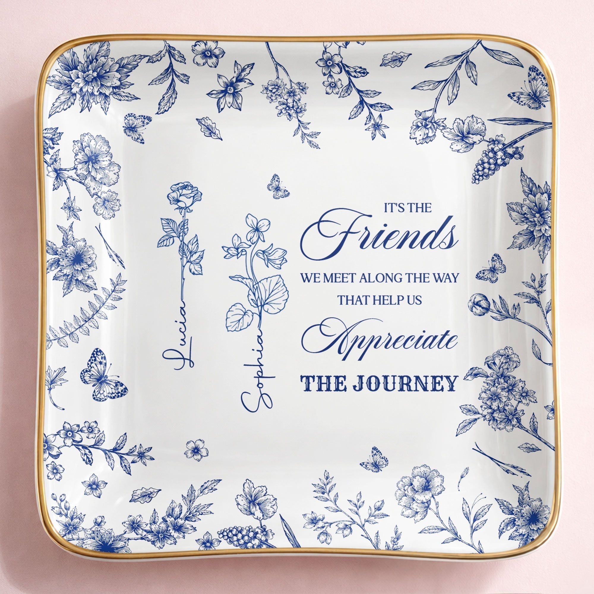Personalized Birth Month Flowers Jewelry Dish Custom Gift for Friends