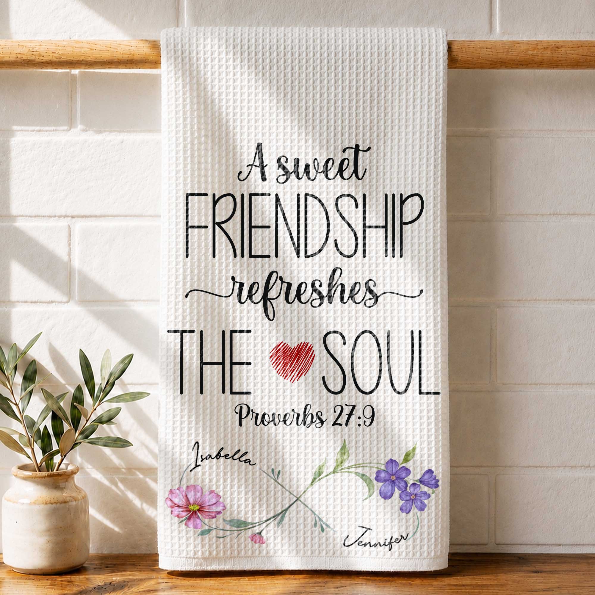 Personalized Kitchen Towel Gift for Best Friends with Flowers