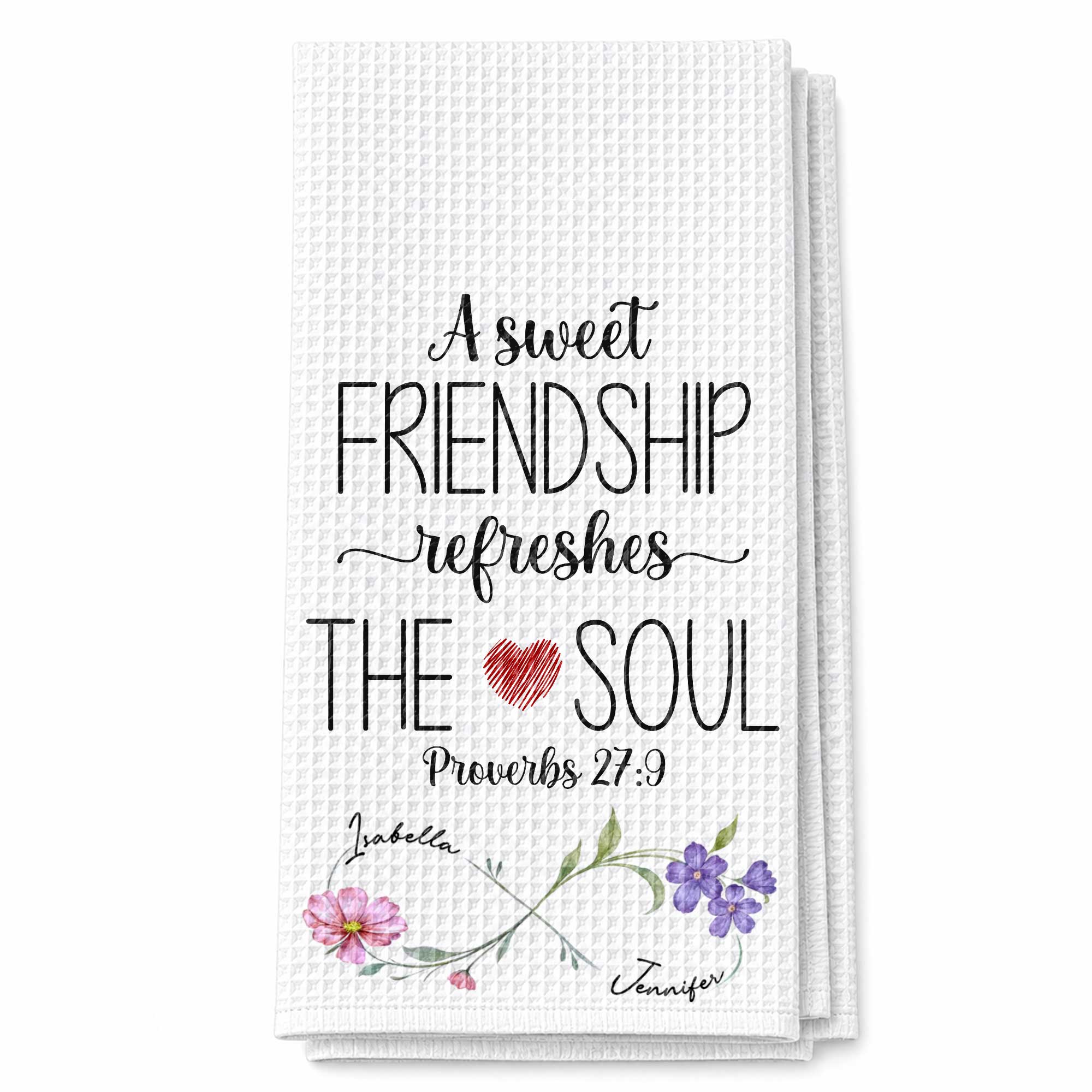 Personalized Kitchen Towel Gift for Best Friends with Flowers