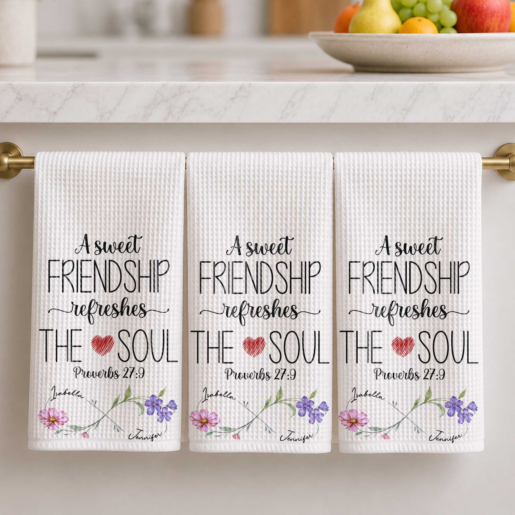 Personalized Kitchen Towel Gift for Best Friends with Flowers