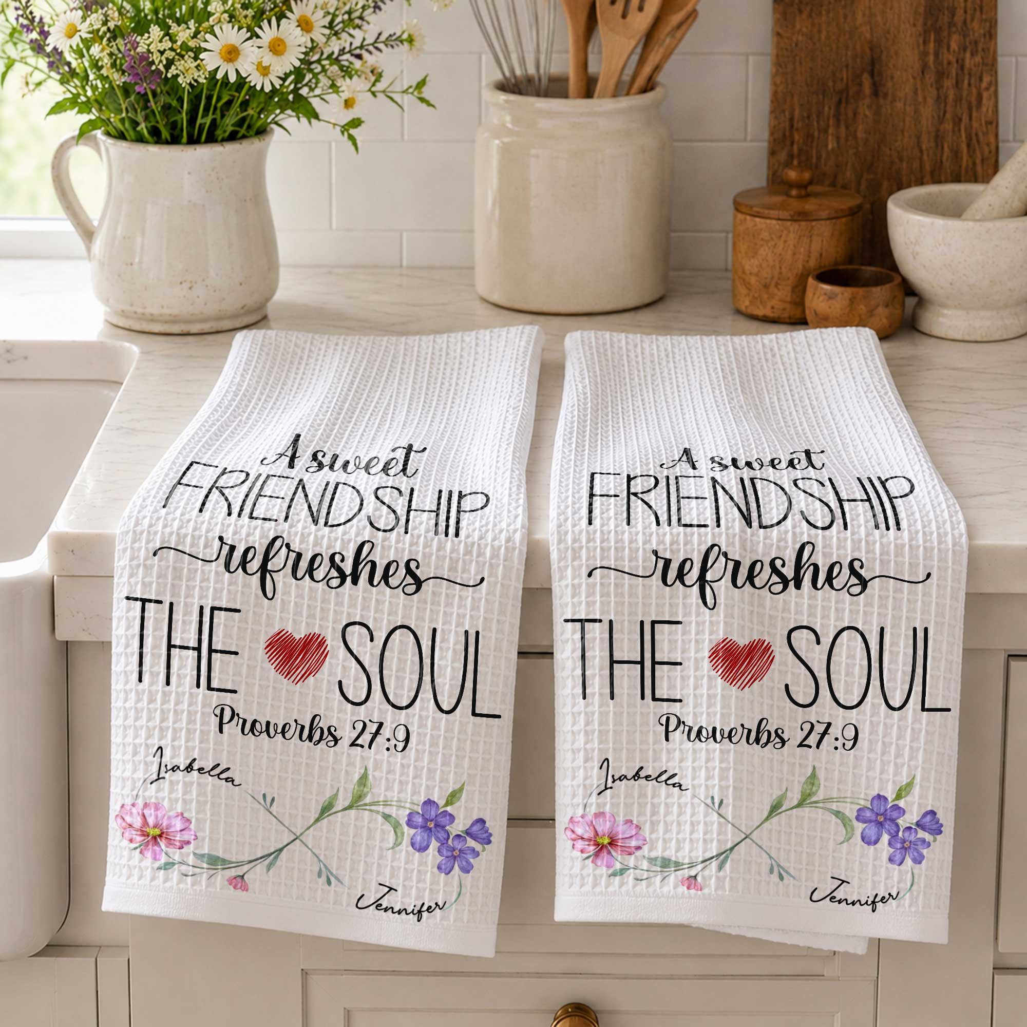 Personalized Kitchen Towel Gift for Best Friends with Flowers