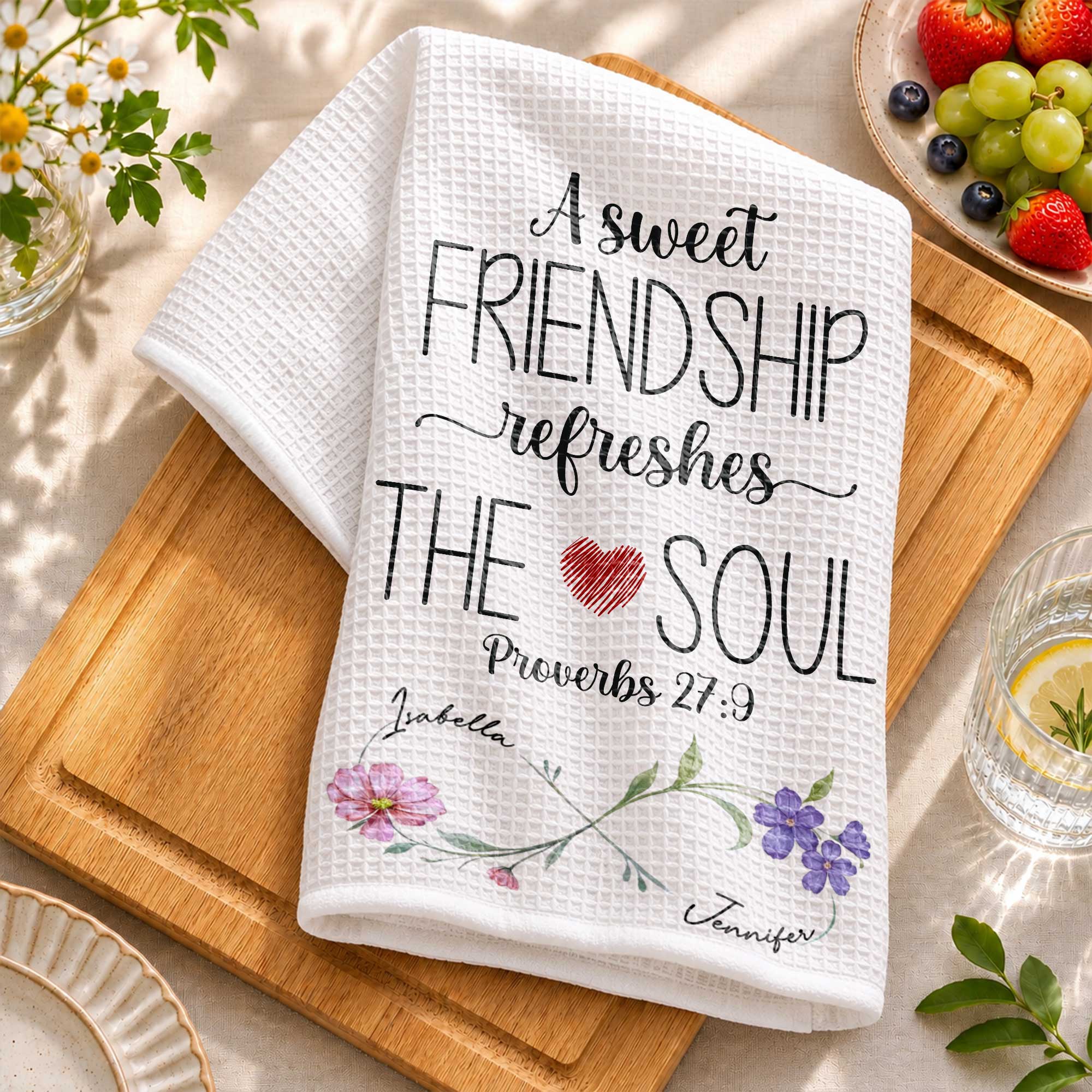 Personalized Kitchen Towel Gift for Best Friends with Flowers