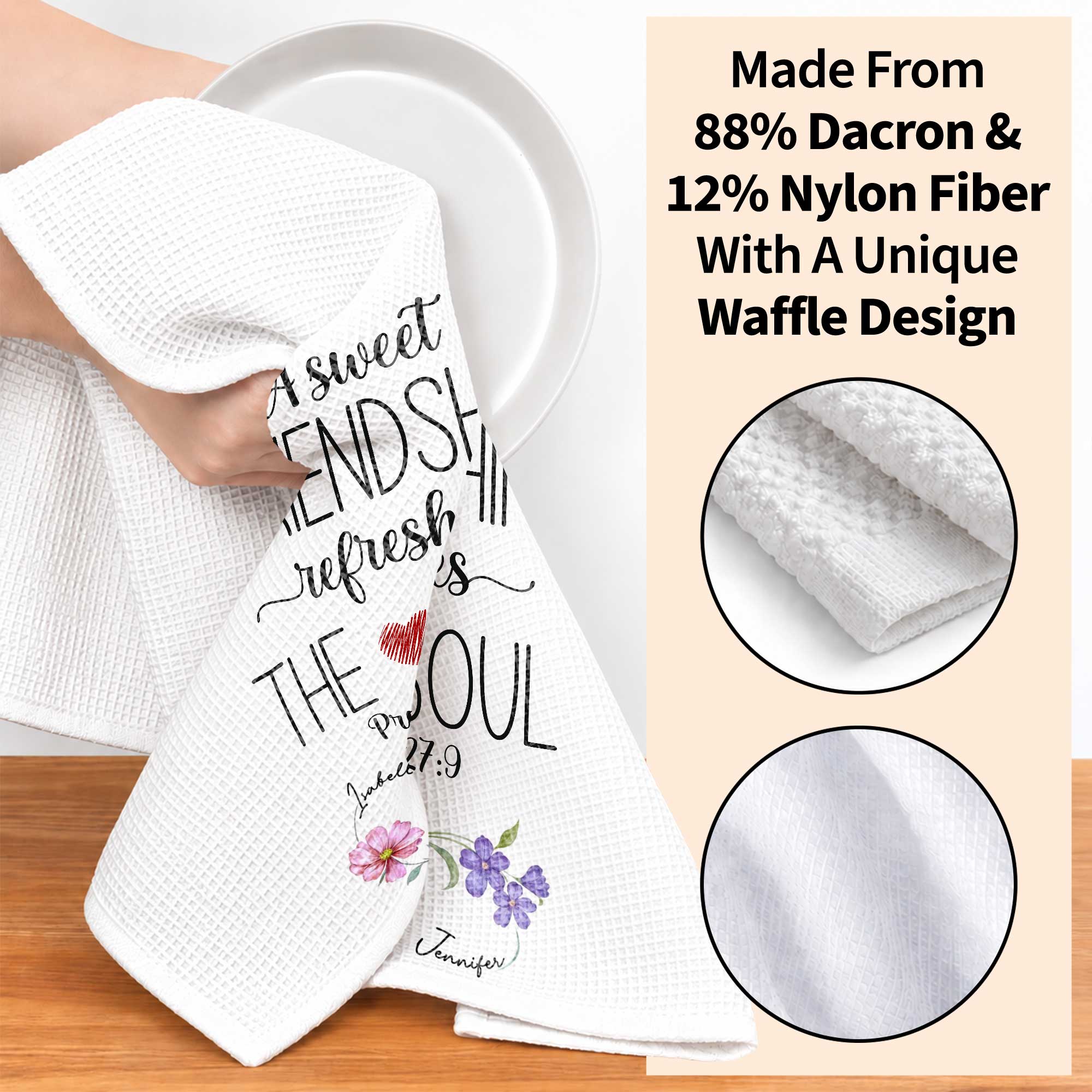 Personalized Kitchen Towel Gift for Best Friends with Flowers