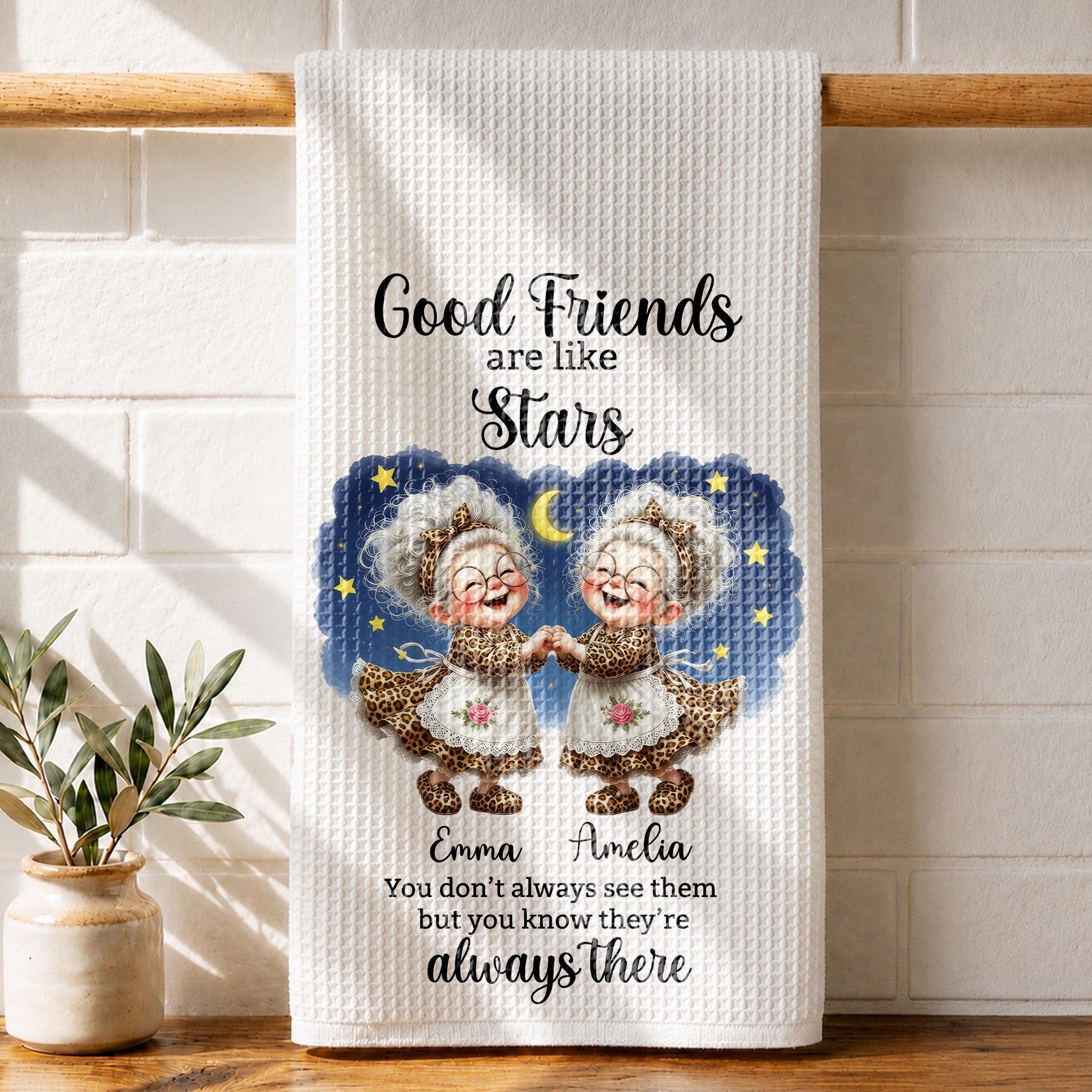 Personalized Kitchen Towel Best Friend Gift with Leopard Print