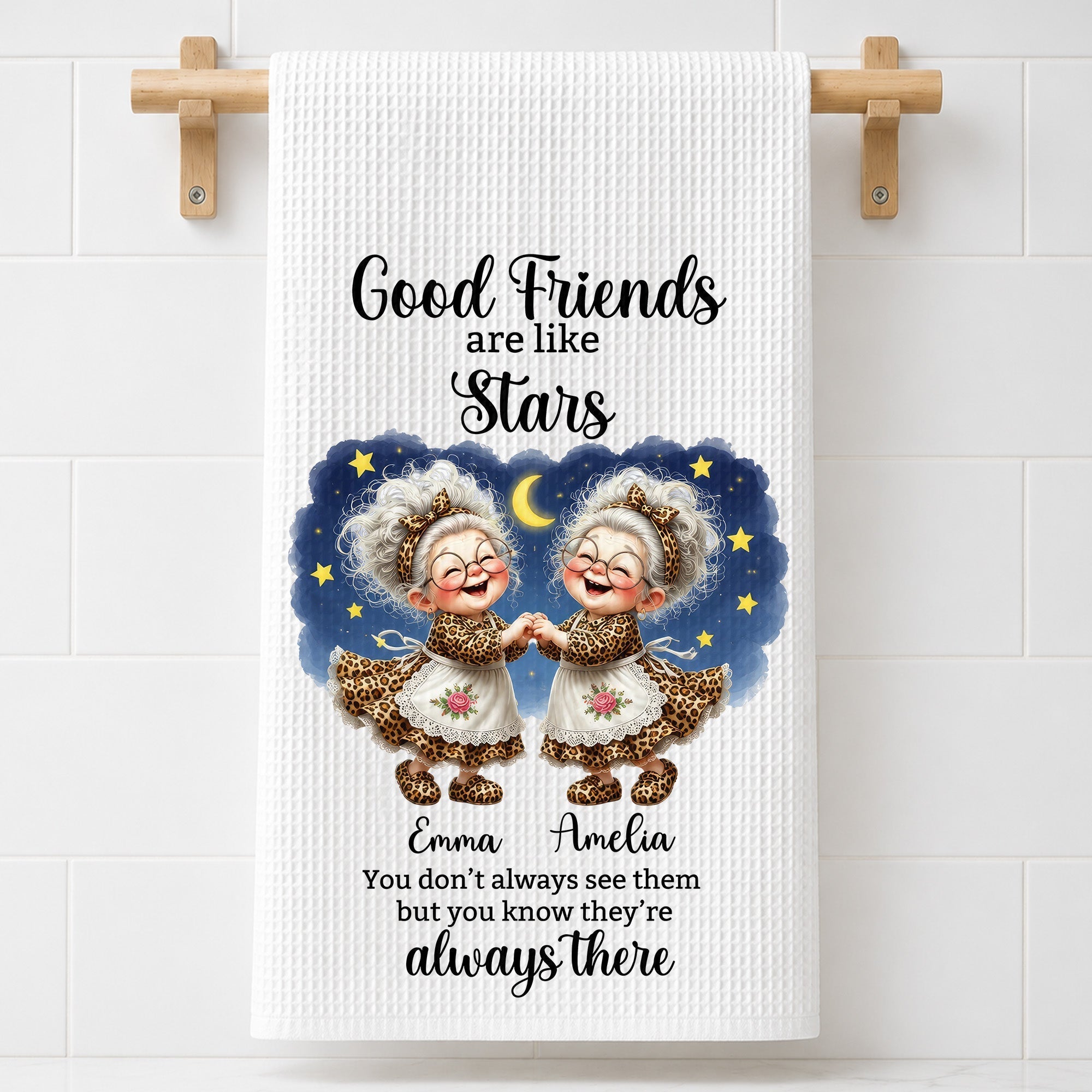 Personalized Kitchen Towel Best Friend Gift with Leopard Print