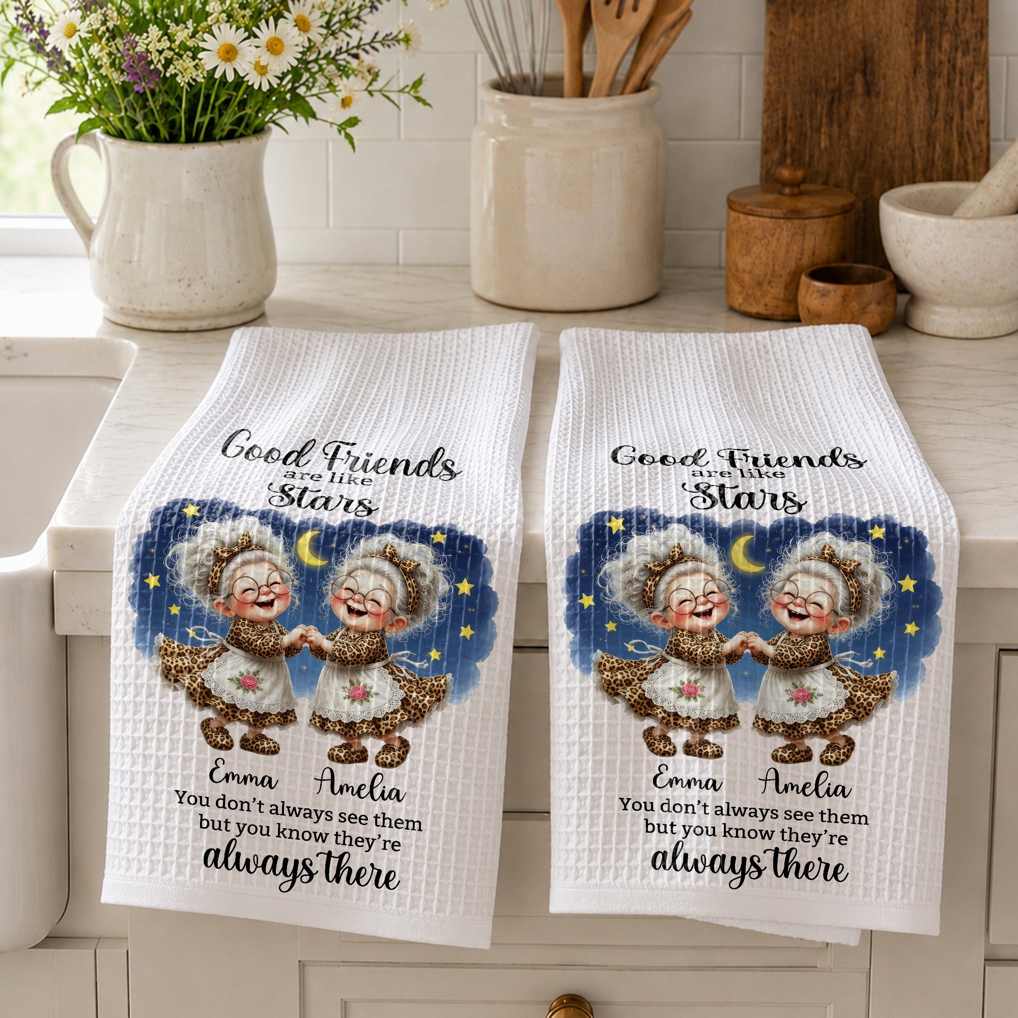 Personalized Kitchen Towel Best Friend Gift with Leopard Print