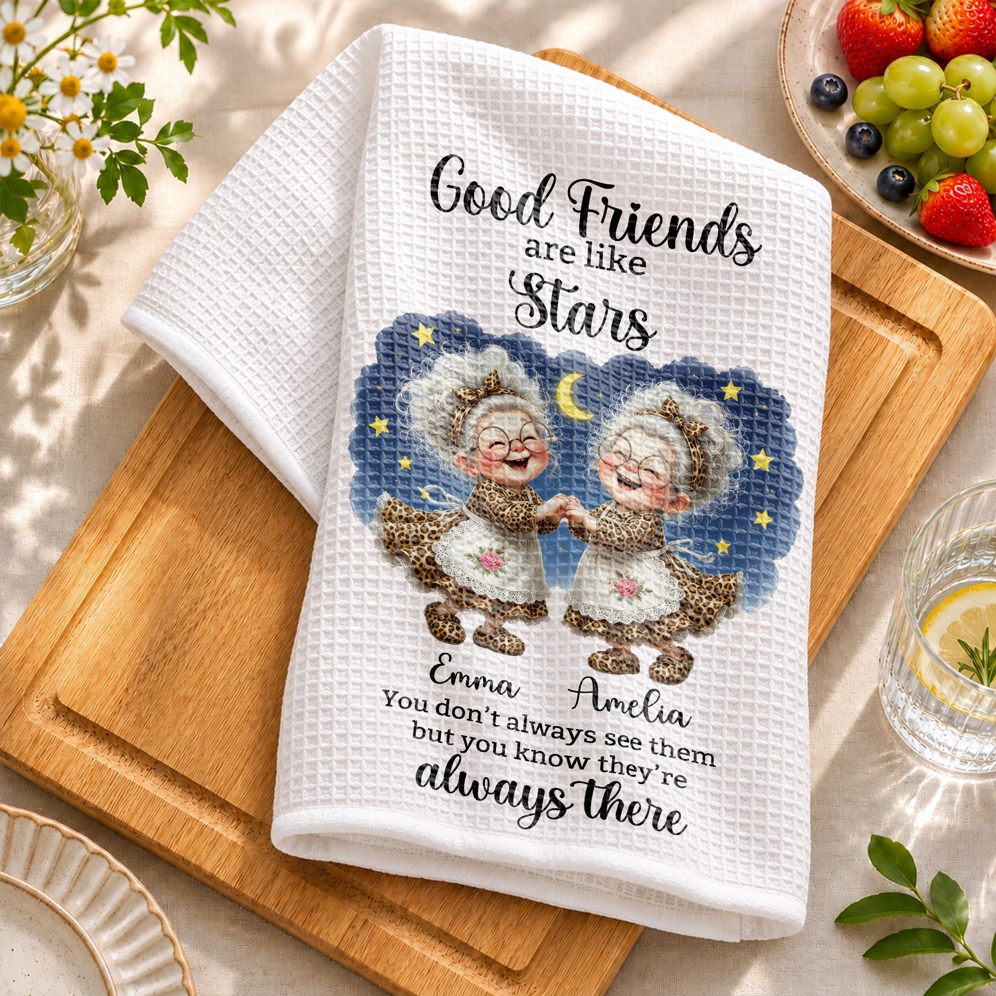 Personalized Kitchen Towel Best Friend Gift with Leopard Print