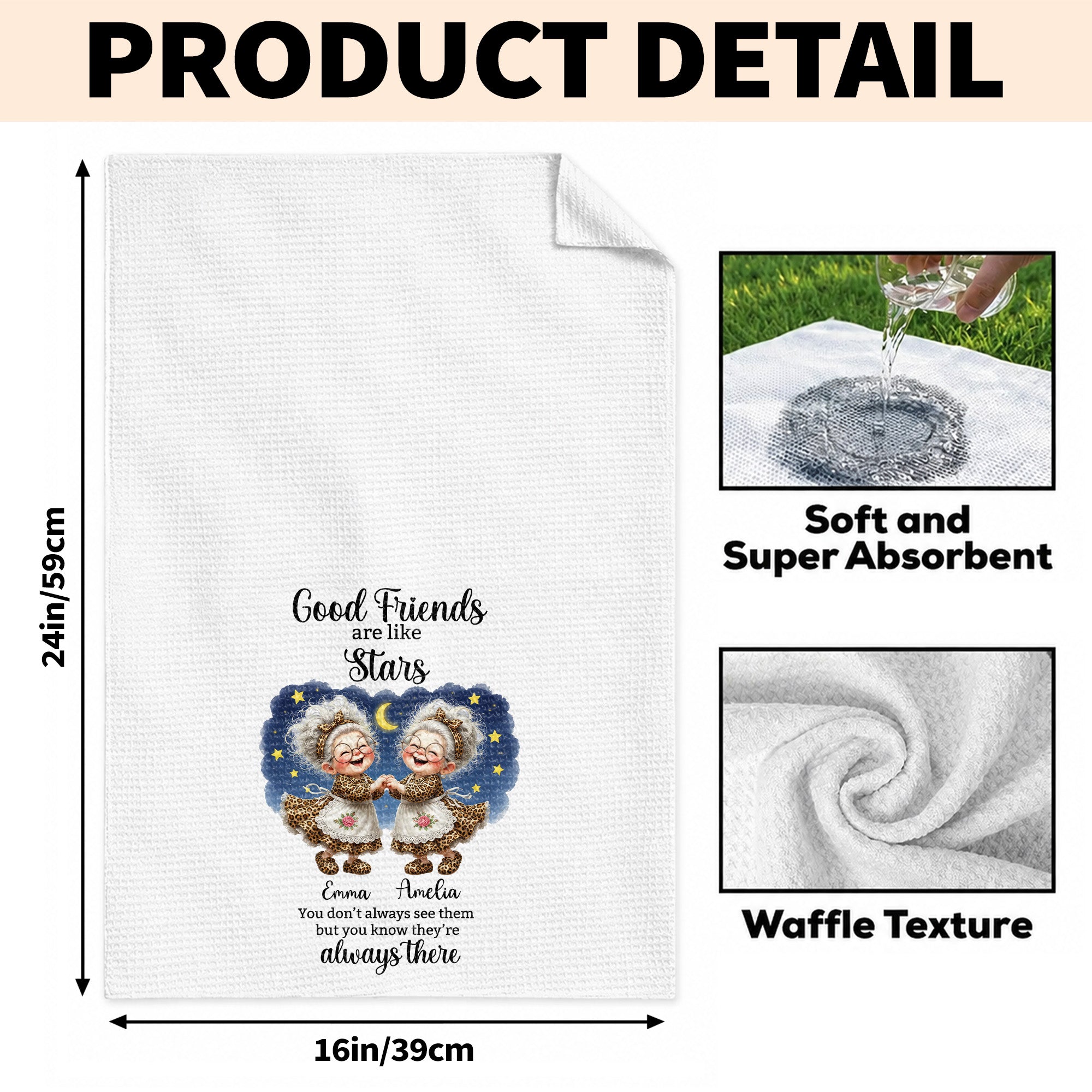 Personalized Kitchen Towel Best Friend Gift with Leopard Print