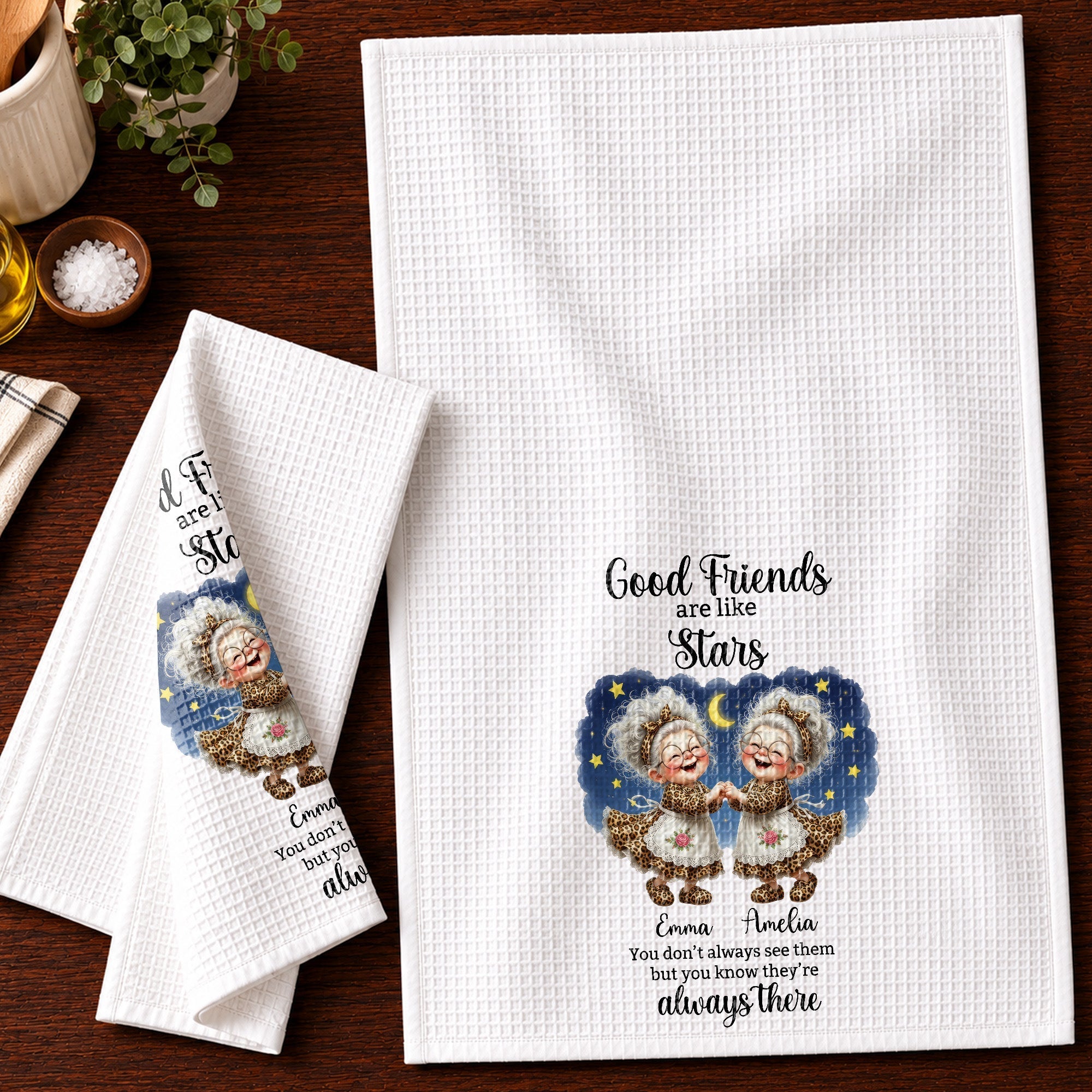 Personalized Kitchen Towel Best Friend Gift with Leopard Print