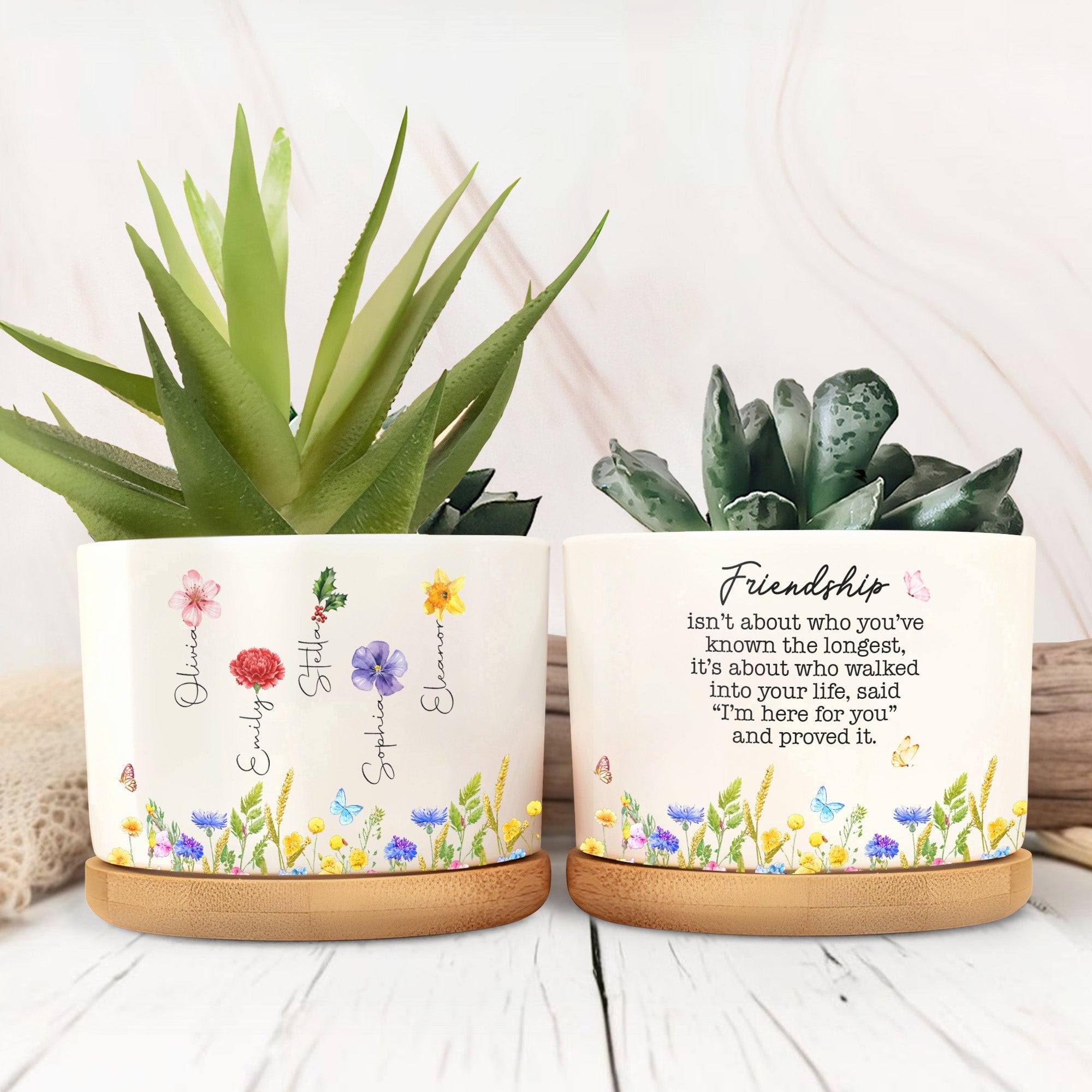 Personalized Birth Month Flower Ceramic Plant Pot Gift for Best Friends