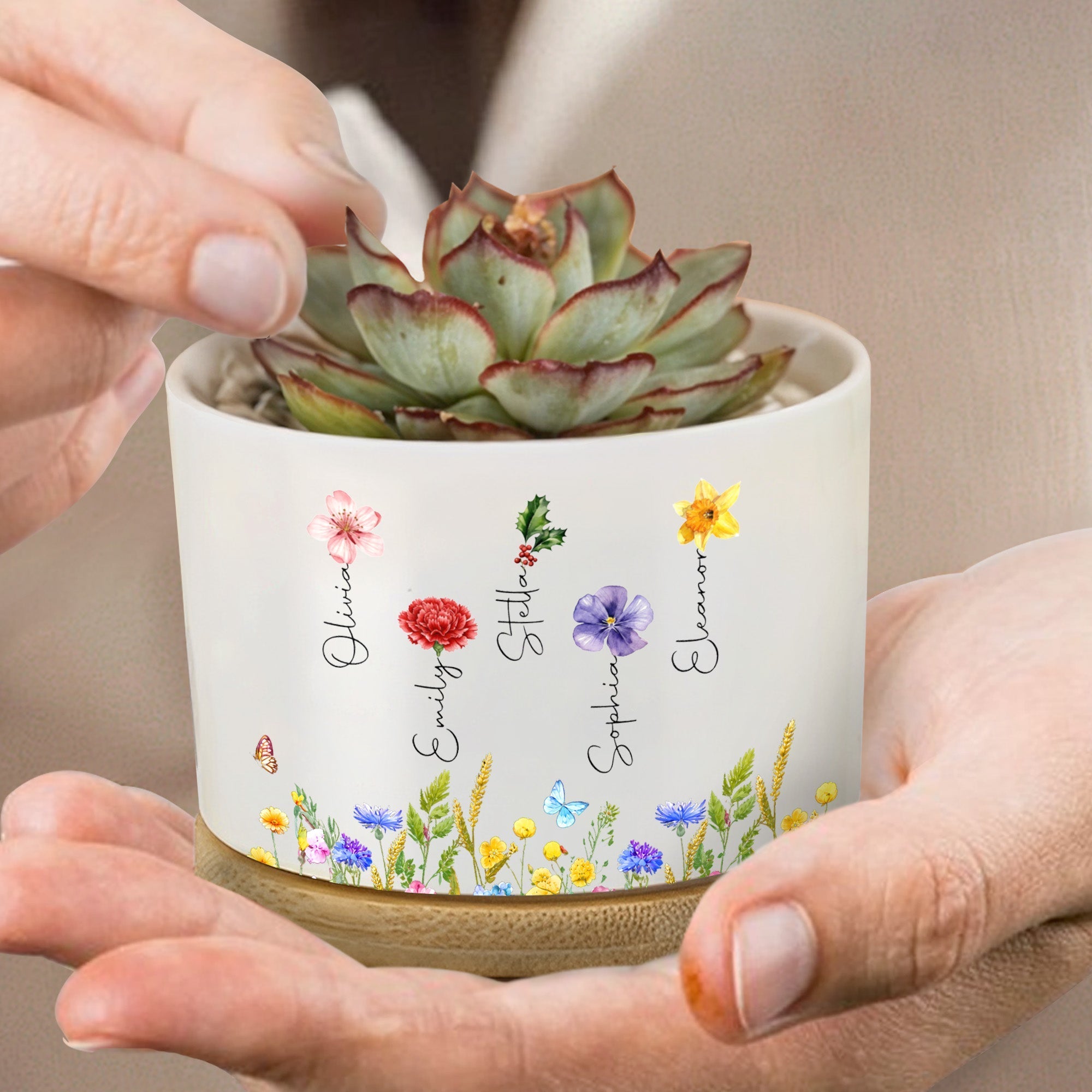 Personalized Birth Month Flower Ceramic Plant Pot Gift for Best Friends