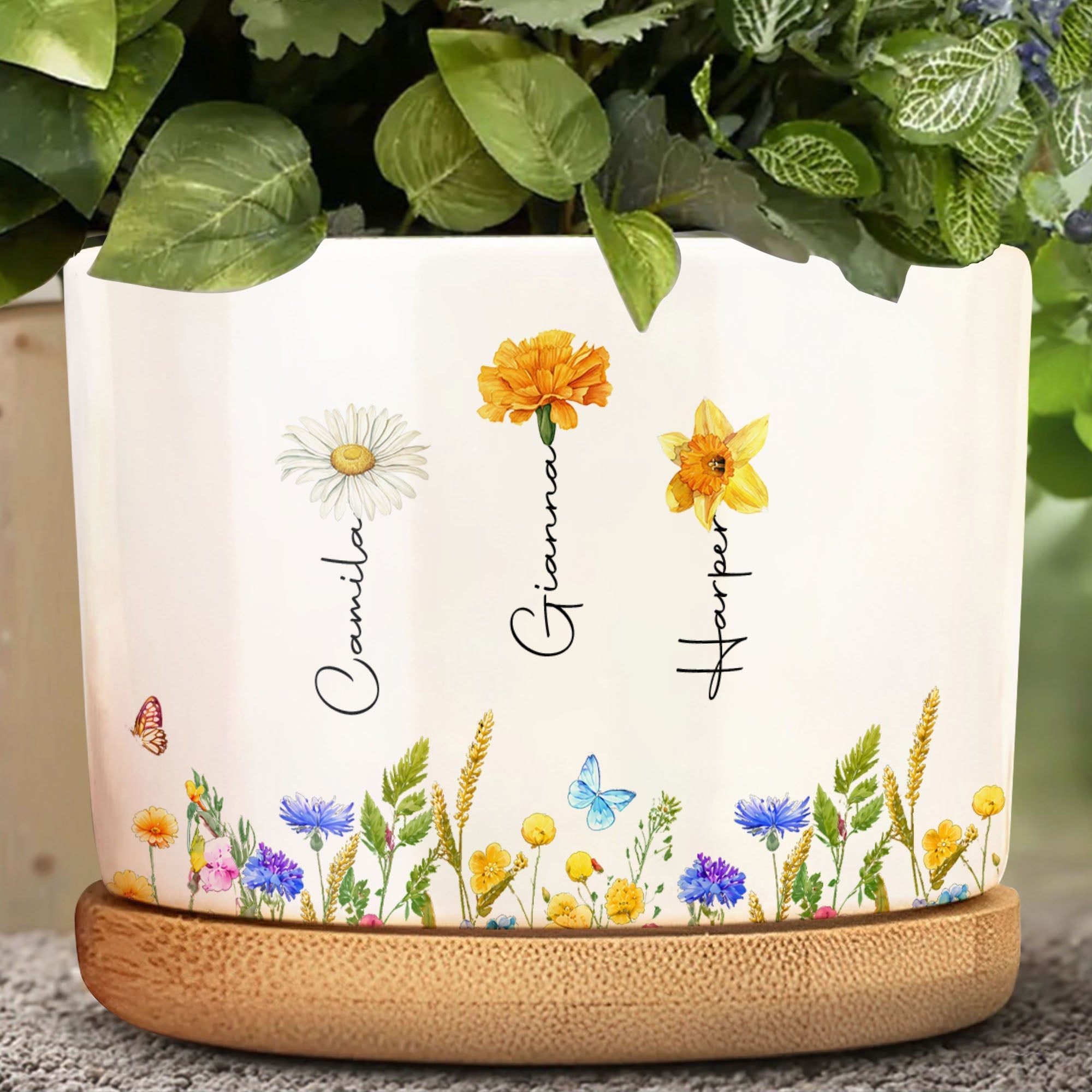 Personalized Birth Month Flower Ceramic Plant Pot Gift for Best Friends