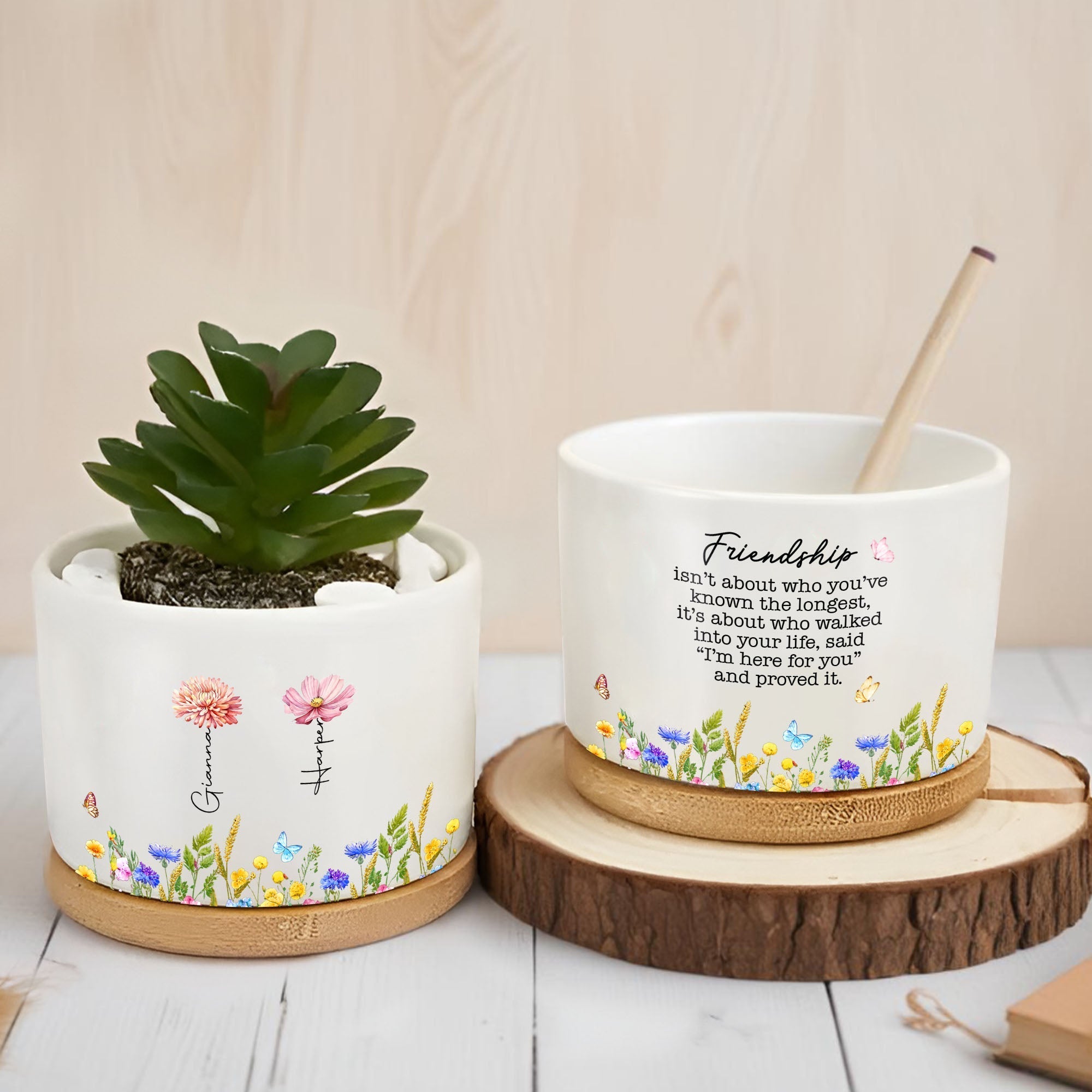 Personalized Birth Month Flower Ceramic Plant Pot Gift for Best Friends