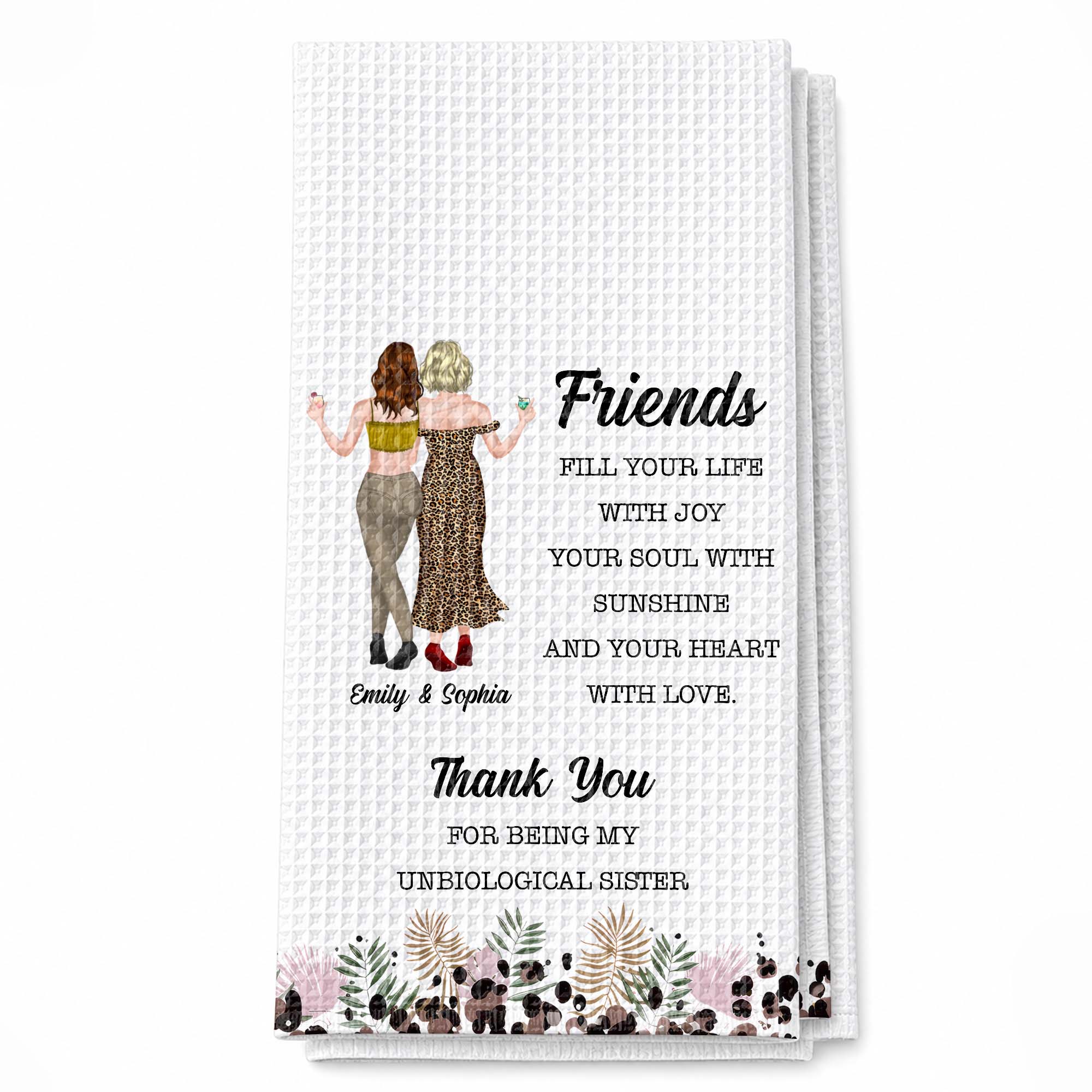 Personalized Kitchen Towel Best Friend Gift Unbiological Sister