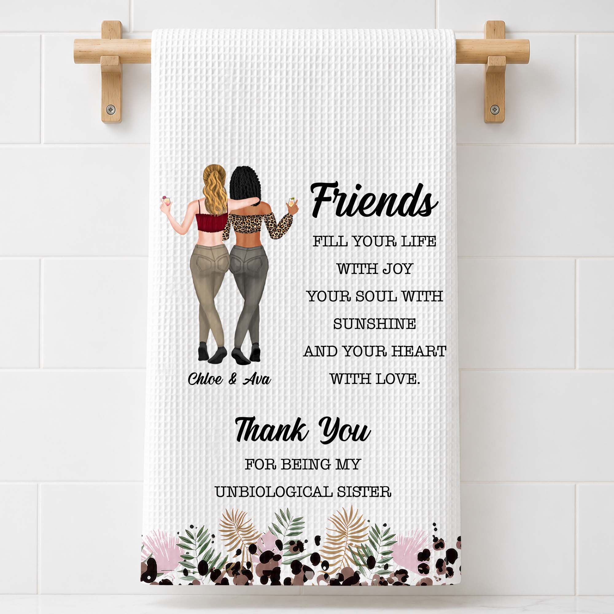 Personalized Kitchen Towel Best Friend Gift Unbiological Sister